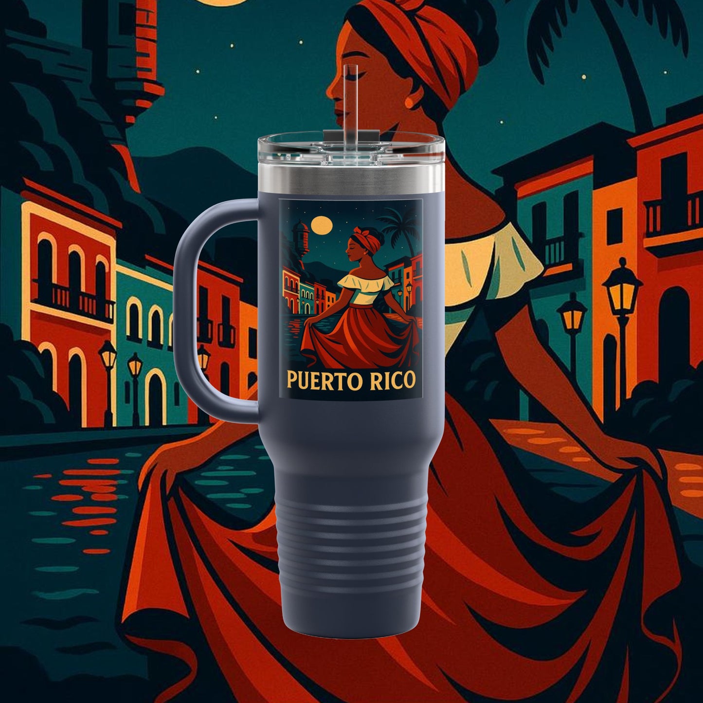 "Puerto Rico Insulated Travel Mug – Caribbean Rhythm, Soul, and Color"