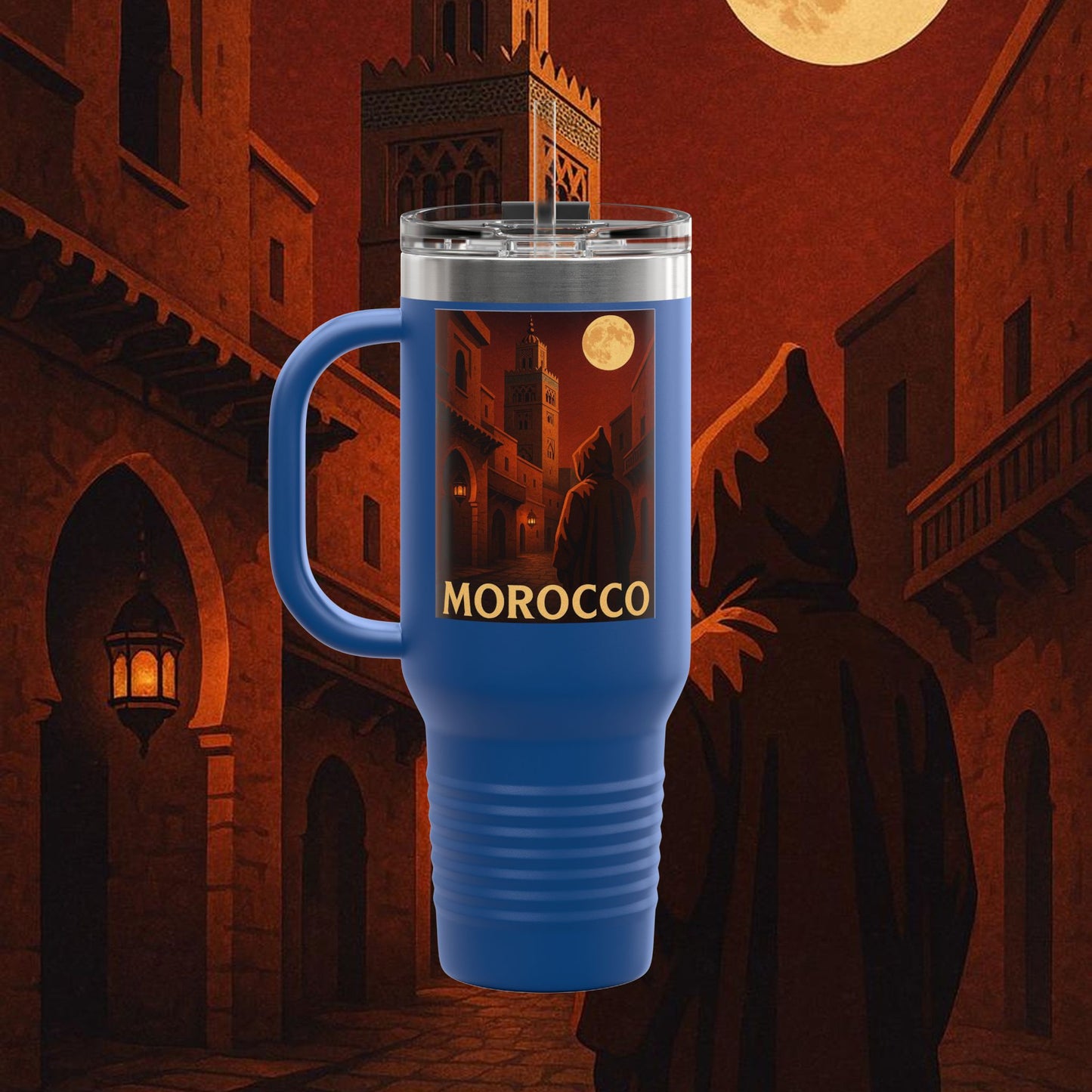 "Morocco Insulated Travel Mug: Magic of the Desert and Cities of a Thousand Colors 🐪🏜️🕌"