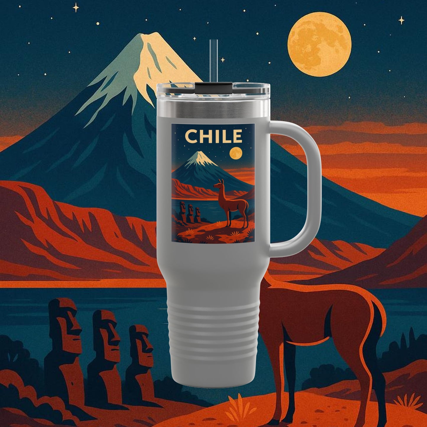 "Chile Insulated Travel Mug: Untamed Nature and Eternal Horizons 🏔️🍇🏜️"