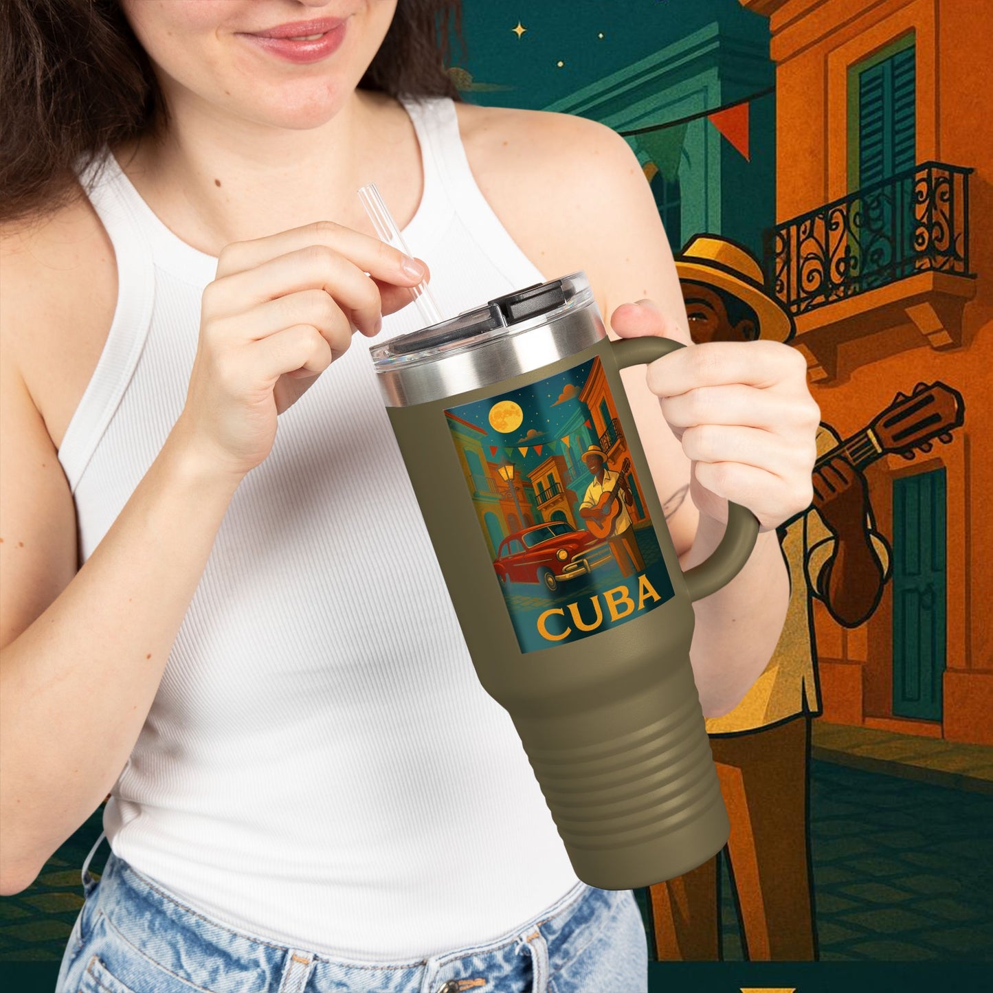 "taza de Viaje Aislada Cuba: Ritmo, Historia y Encanto Caribeño 🎺🚗🌴 "