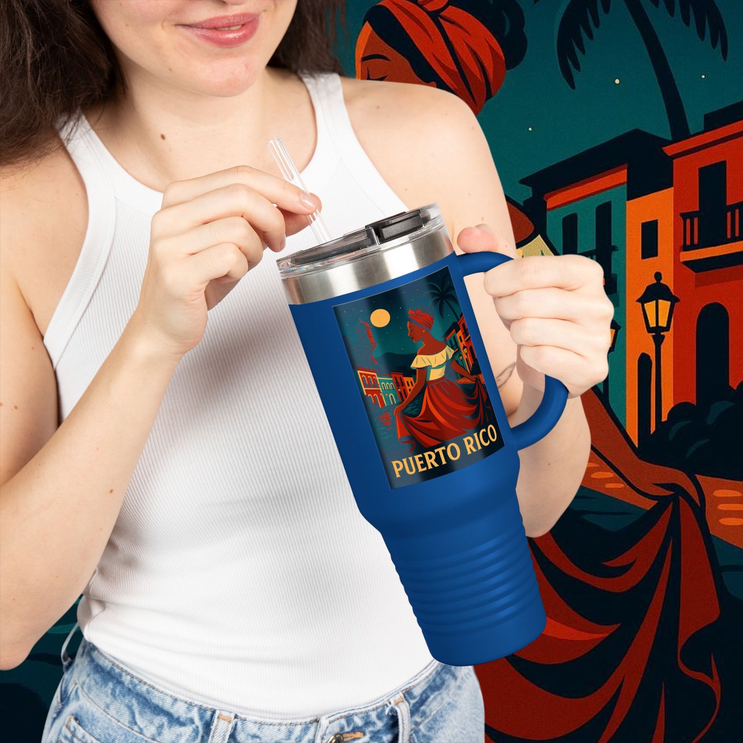"Puerto Rico Insulated Travel Mug – Caribbean Rhythm, Soul, and Color"