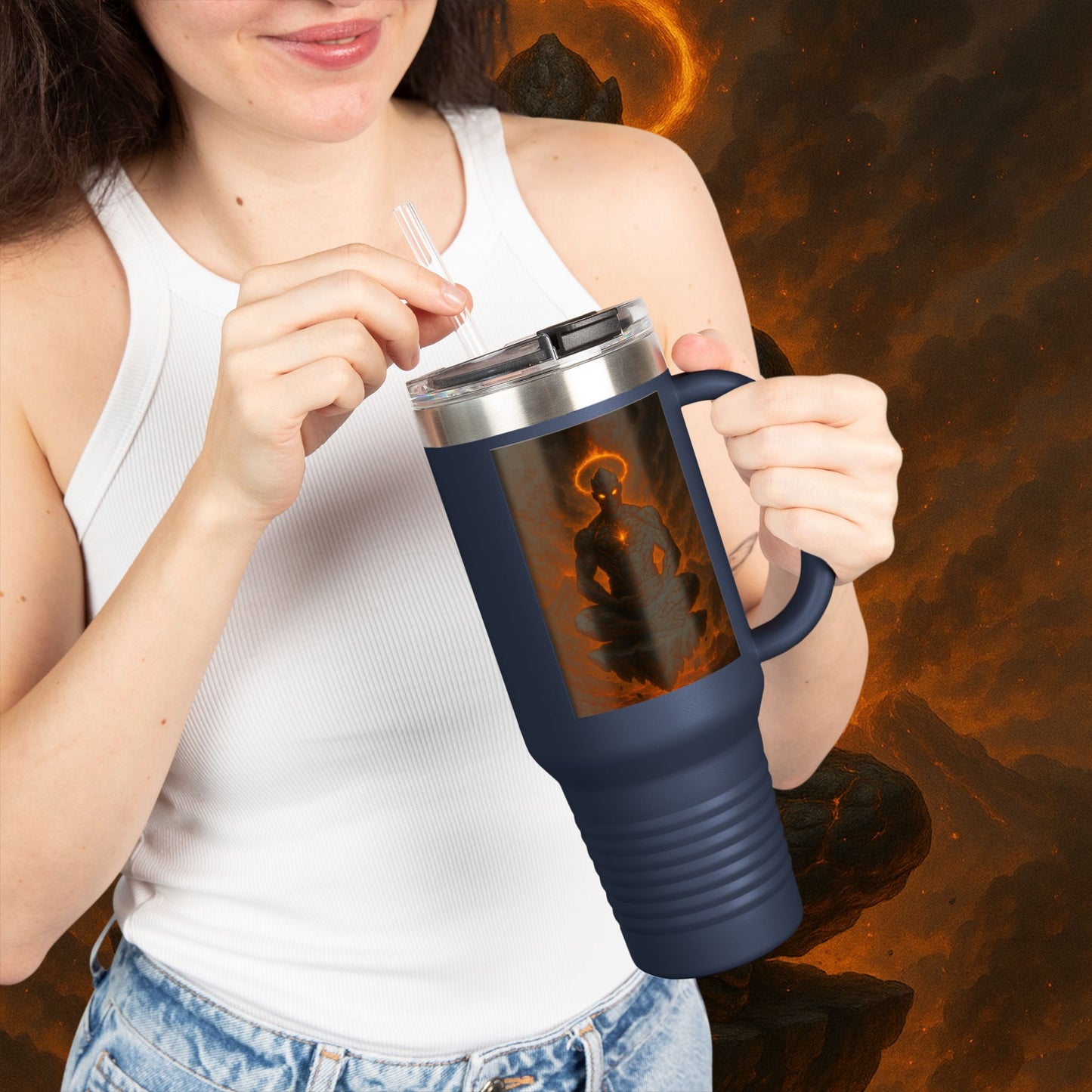 "Taza de viaje aislada Ignarh –🔥el Guardián del Silencio"