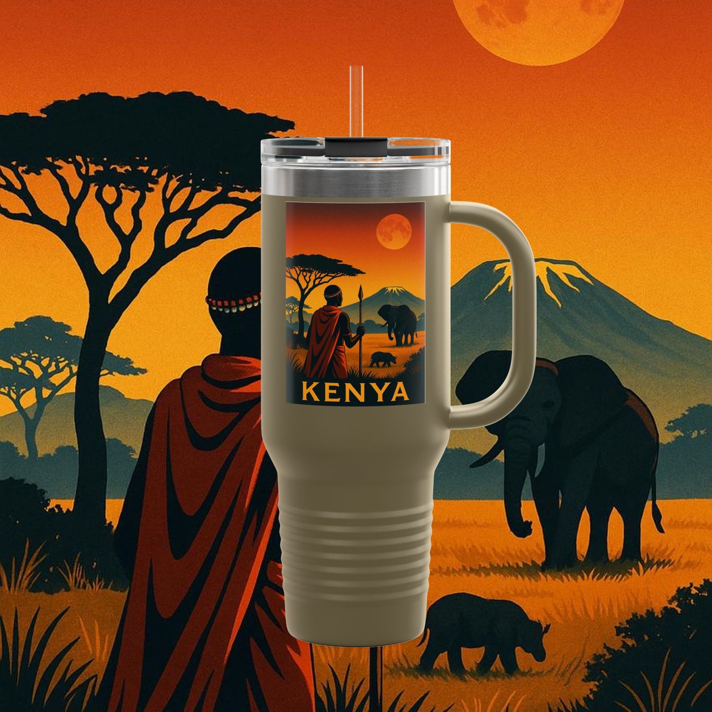 "Kenya Insulated Travel Mug: Wild Adventure and Land of Endless Horizons 🦁🌄🏕️"