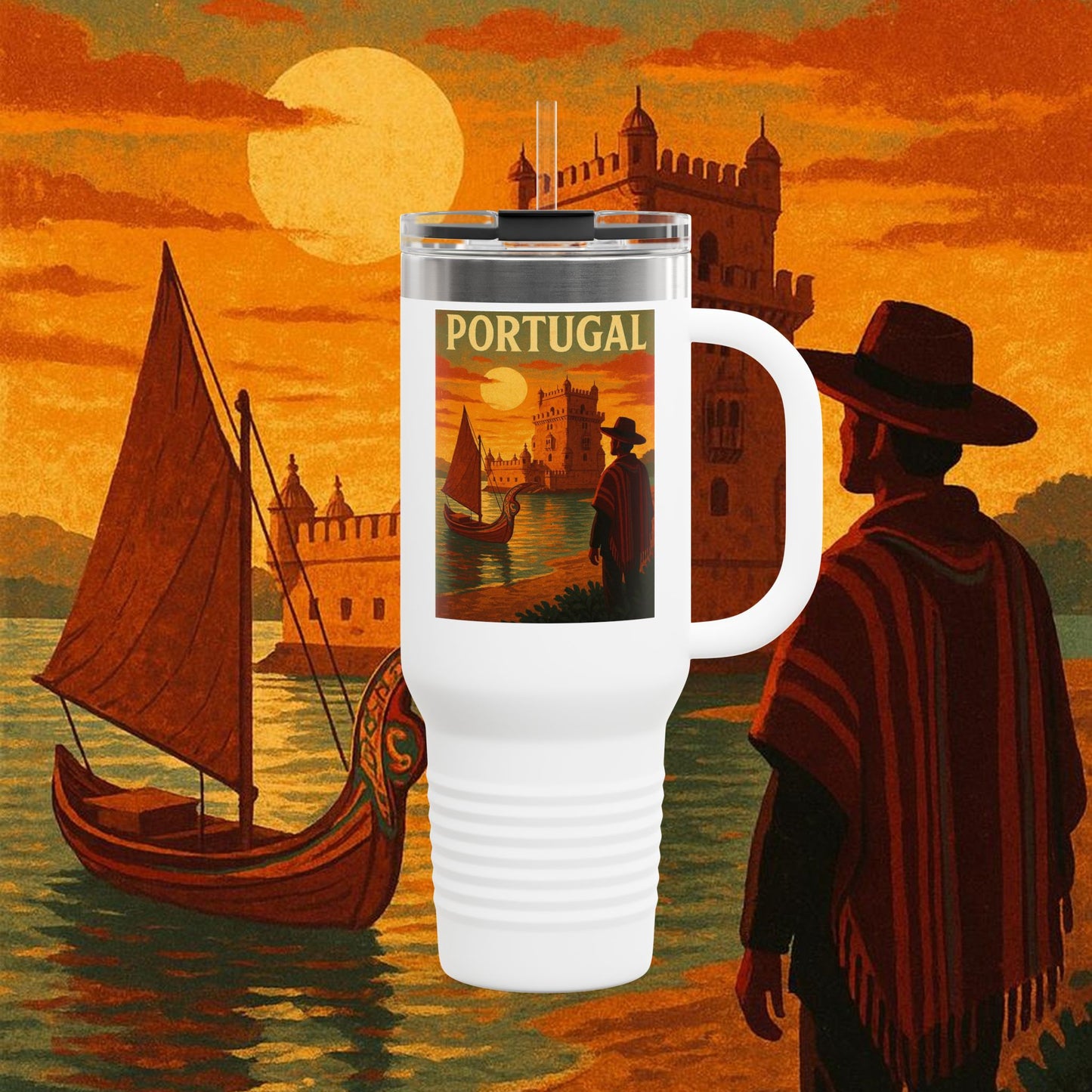 "Portugal Insulated Travel Mug: Atlantic Charm, Fados and Azulejos ๐๐ถ๐งฟ"