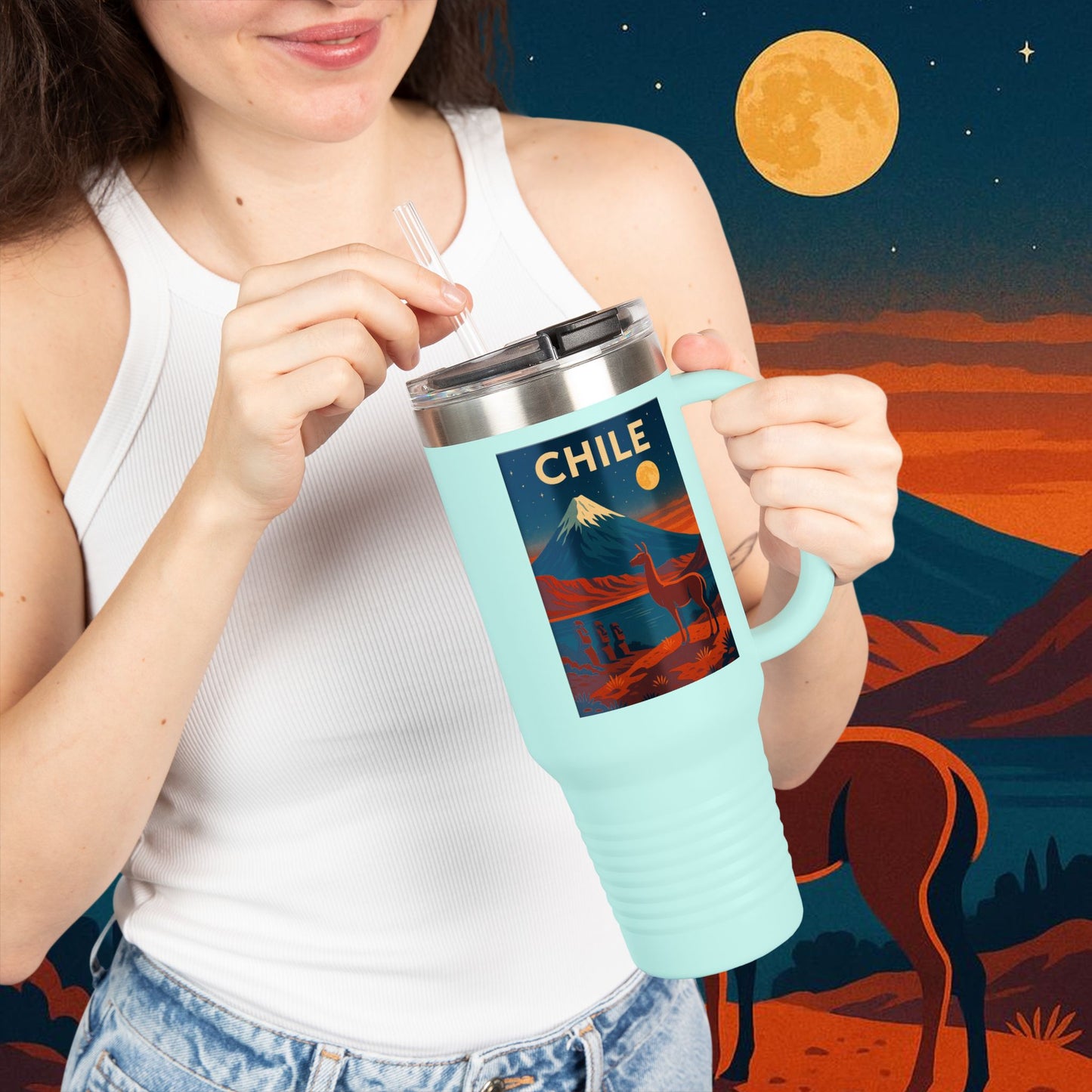 "Chile Insulated Travel Mug: Untamed Nature and Eternal Horizons 🏔️🍇🏜️"