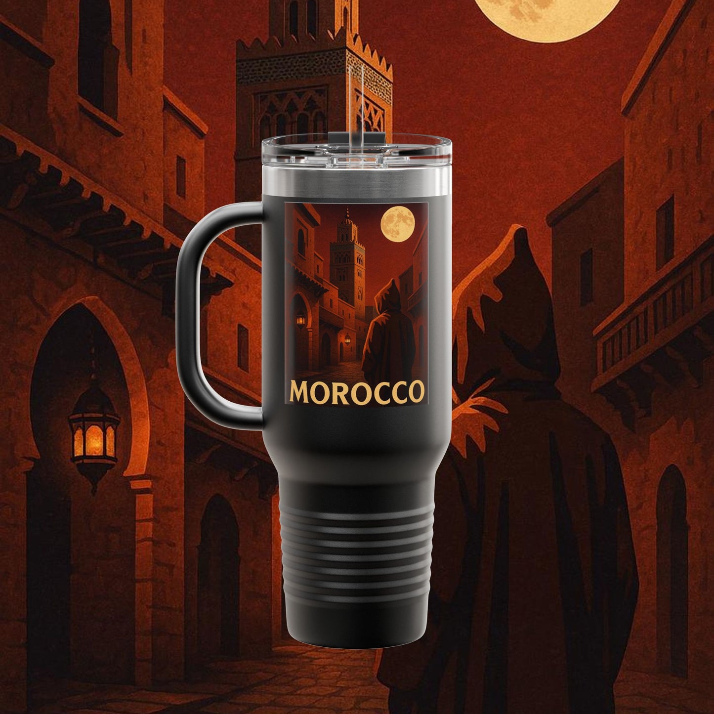 "Morocco Insulated Travel Mug: Magic of the Desert and Cities of a Thousand Colors 🐪🏜️🕌"