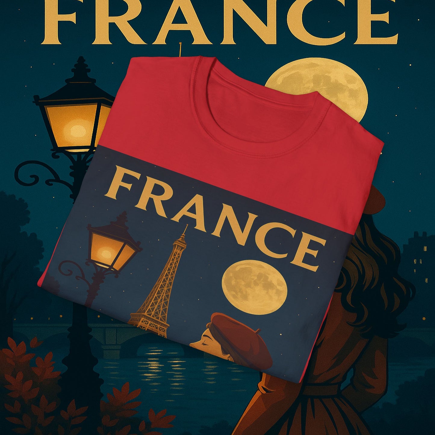 "Camiseta Francia: Romance bajo la Luna 🌙🗼✨"