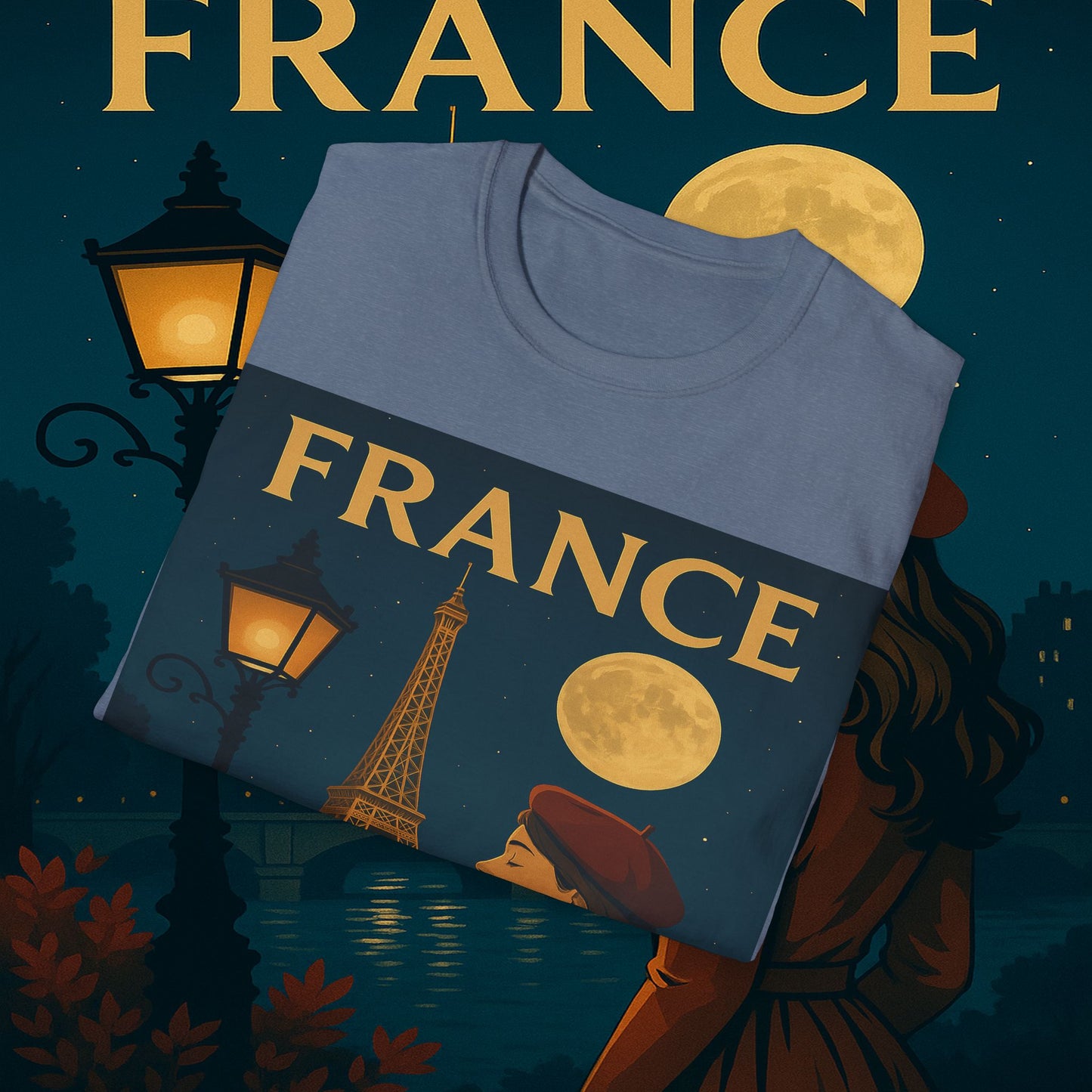 "Camiseta Francia: Romance bajo la Luna 🌙🗼✨"