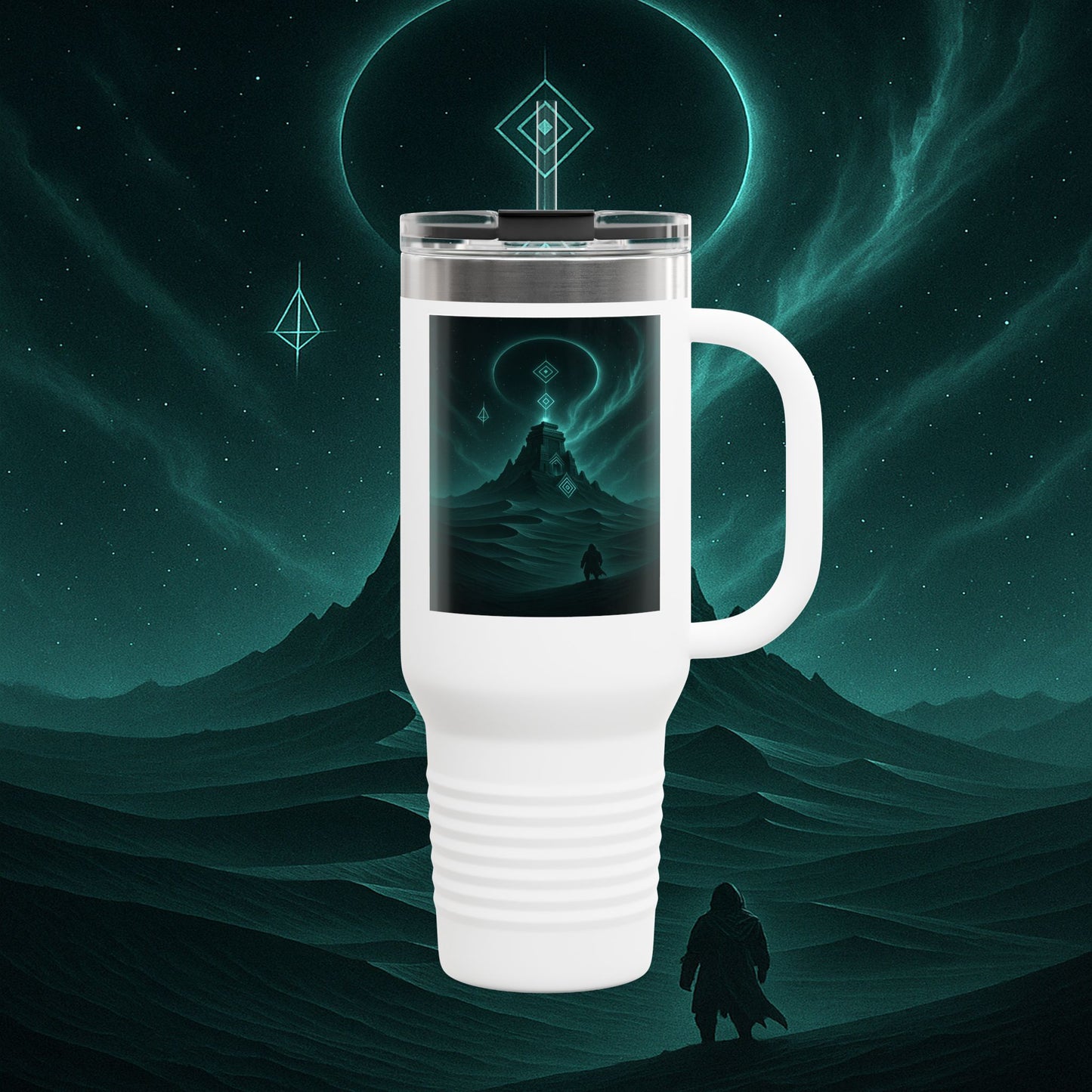 "Taza de viaje aislada🪐Templo del Cosmos"