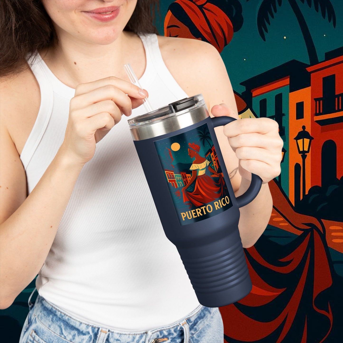 "Puerto Rico Insulated Travel Mug – Caribbean Rhythm, Soul, and Color"