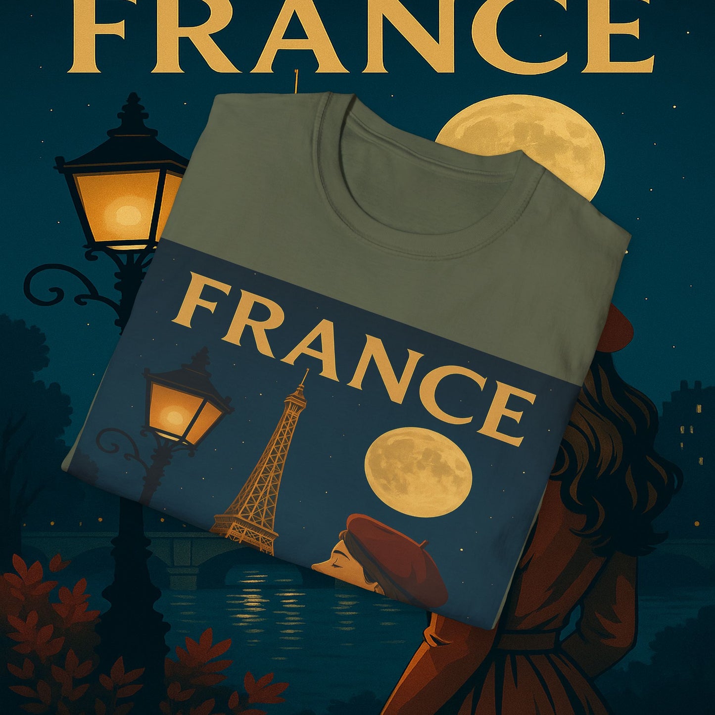"Camiseta Francia: Romance bajo la Luna 🌙🗼✨"