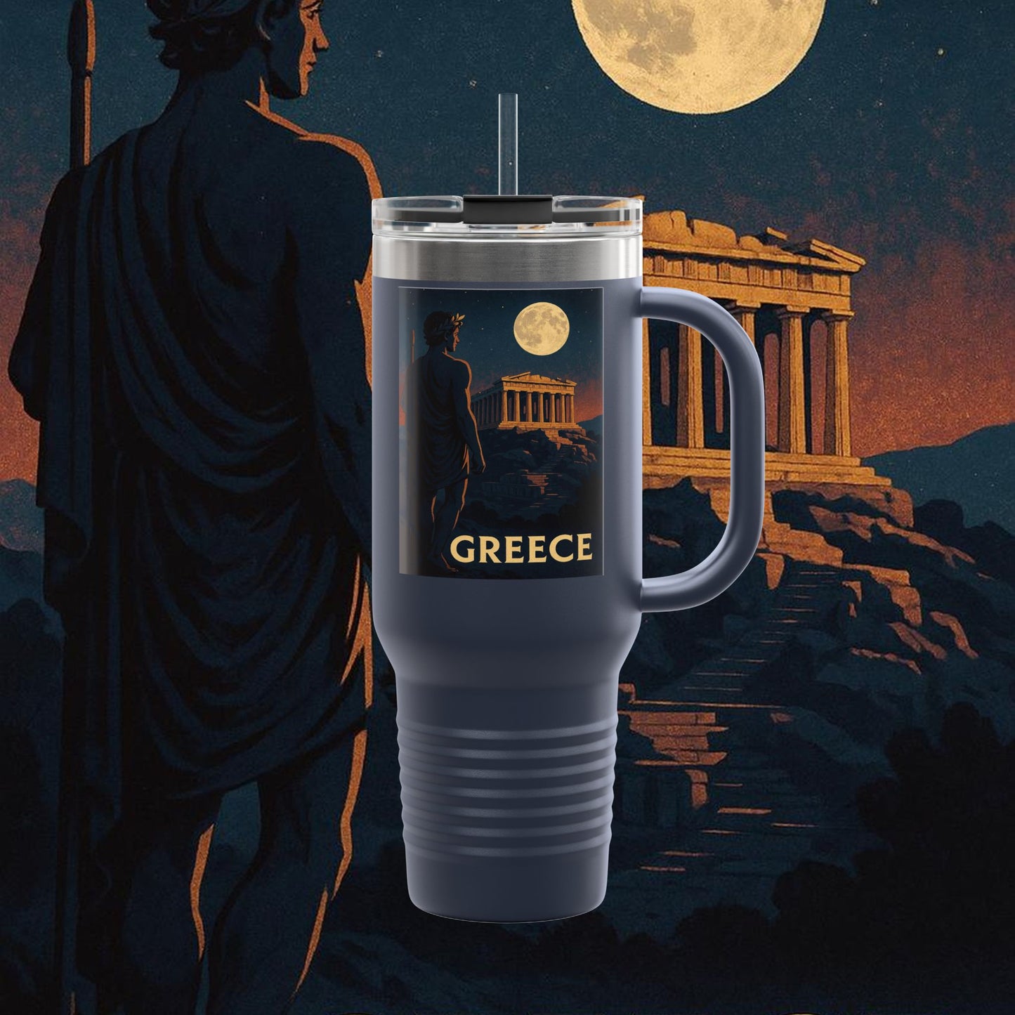 "Greece Insulated Travel Mug: Cradle of Gods, Wonders and Philosophy 🌊🏛️⚡"