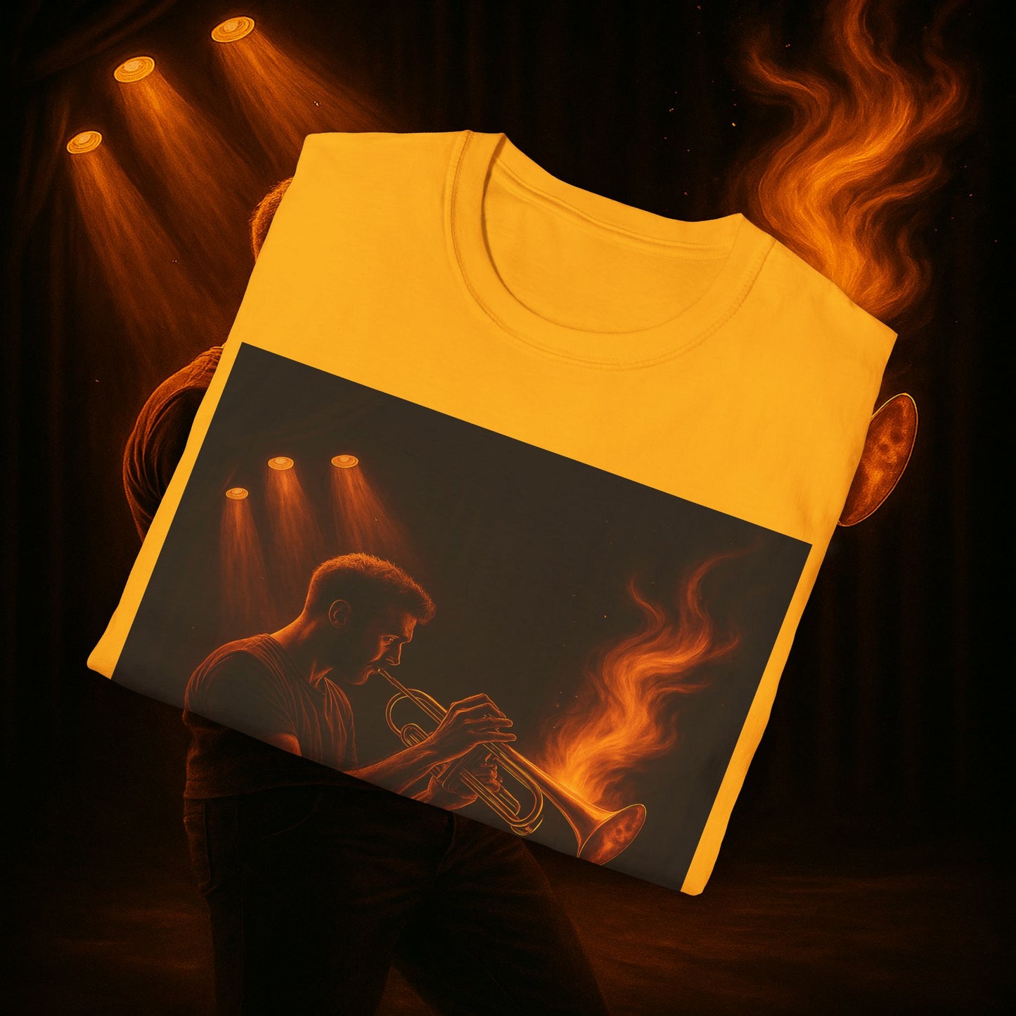 "Camiseta trompeta 🎺🔥Donde hay fuego, hay música.”