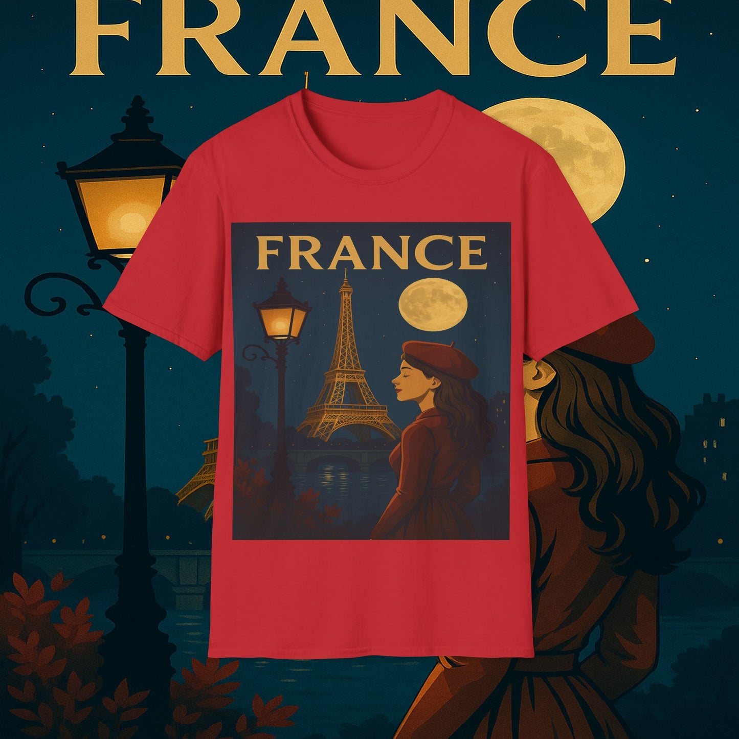 "Camiseta Francia: Romance bajo la Luna 🌙🗼✨"