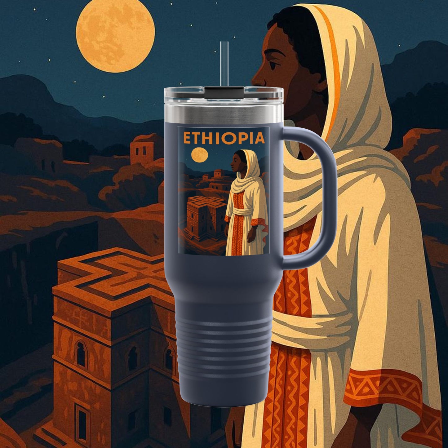 "Ethiopia Insulated Travel Mug – Sacred Land and Ancestral Soul"