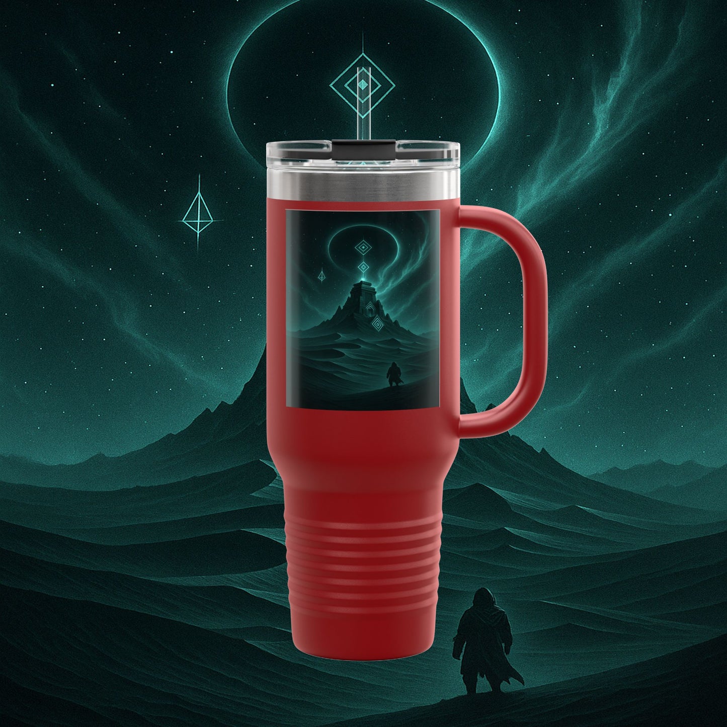 "Taza de viaje aislada🪐Templo del Cosmos"