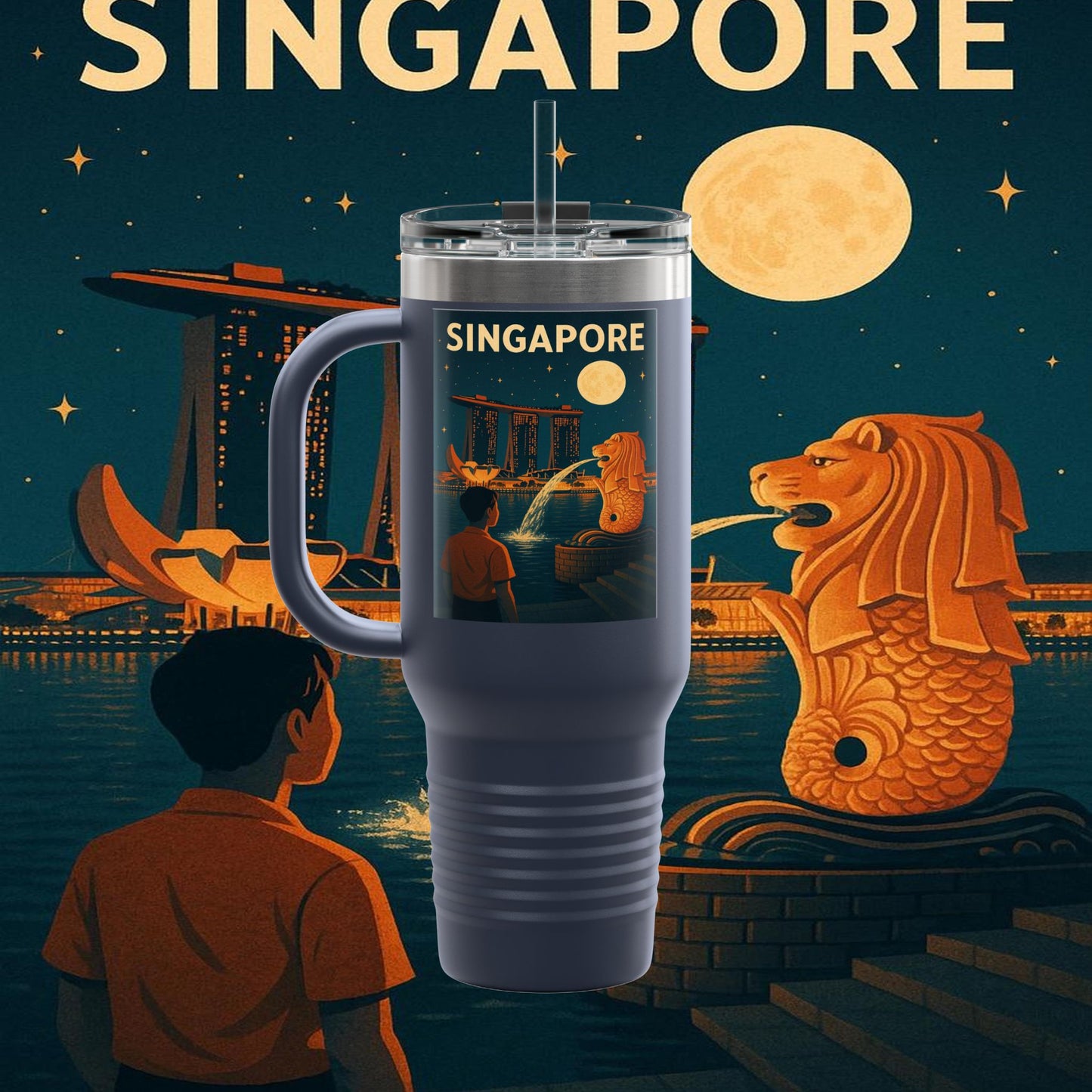 "Singapore Insulated Travel Mug 🌆 – Future, culture, and nature in one place"