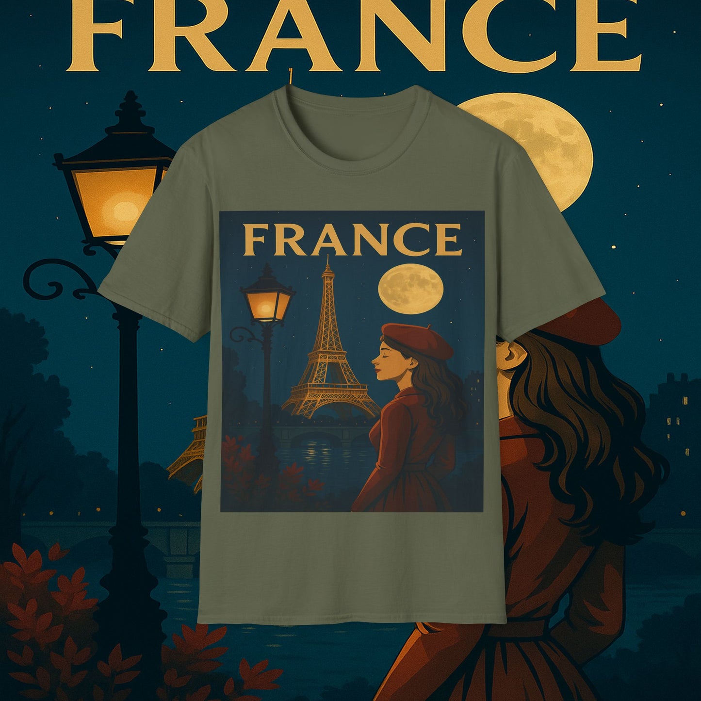"Camiseta Francia: Romance bajo la Luna 🌙🗼✨"