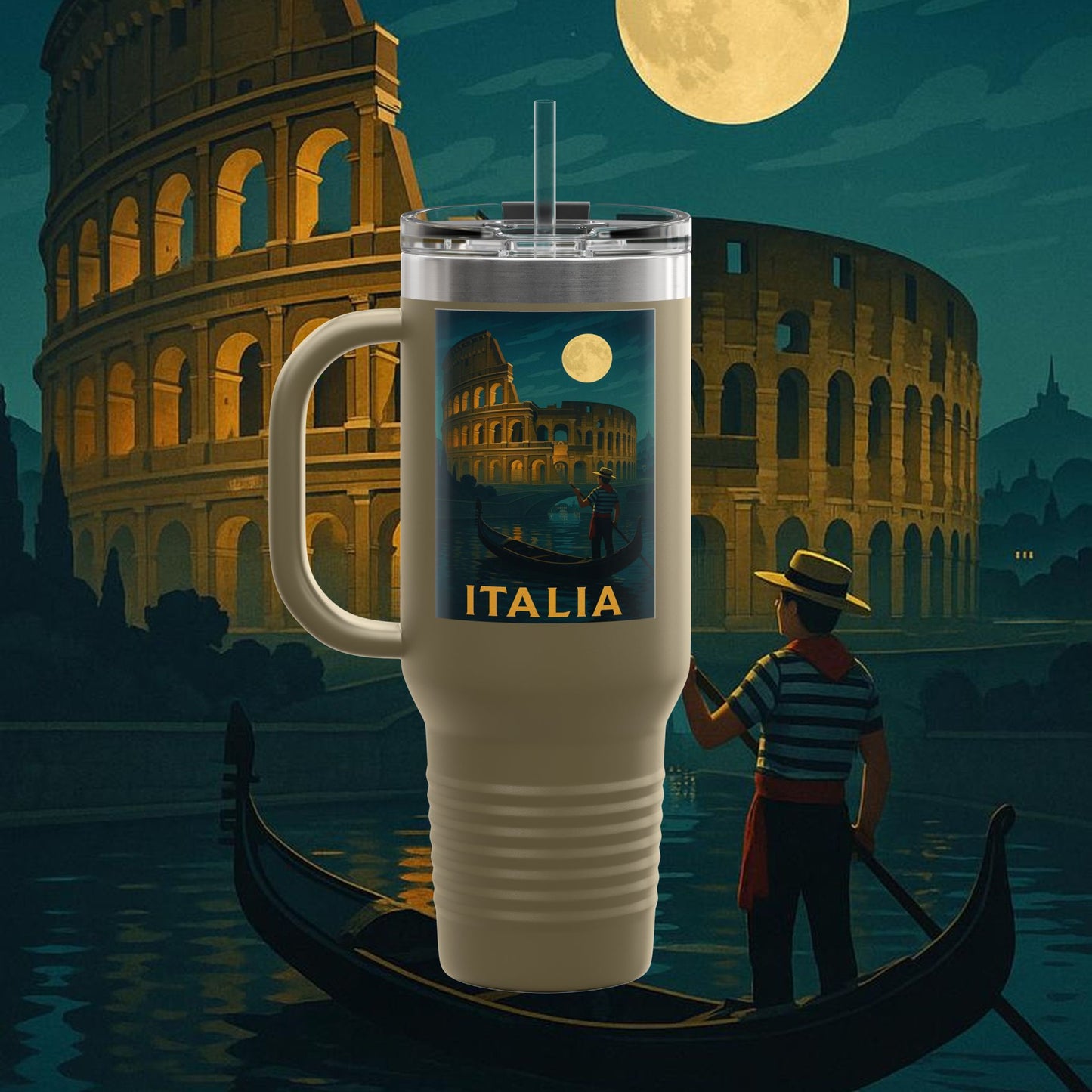 "Italy Insulated Travel Mug: Art, Passion, and Eternal Flavors 🎨🍝🏛️"