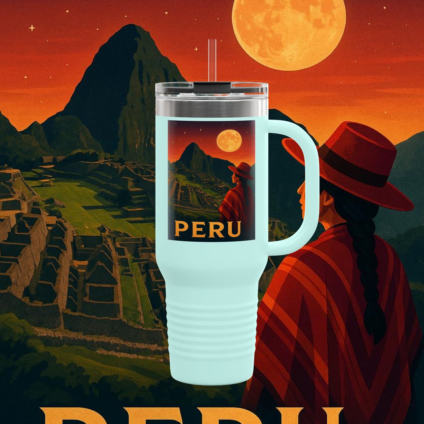 "Peru Insulated Travel Mug: Mysticism, History, and Eternal Wonders 🏔️🦙🛕"