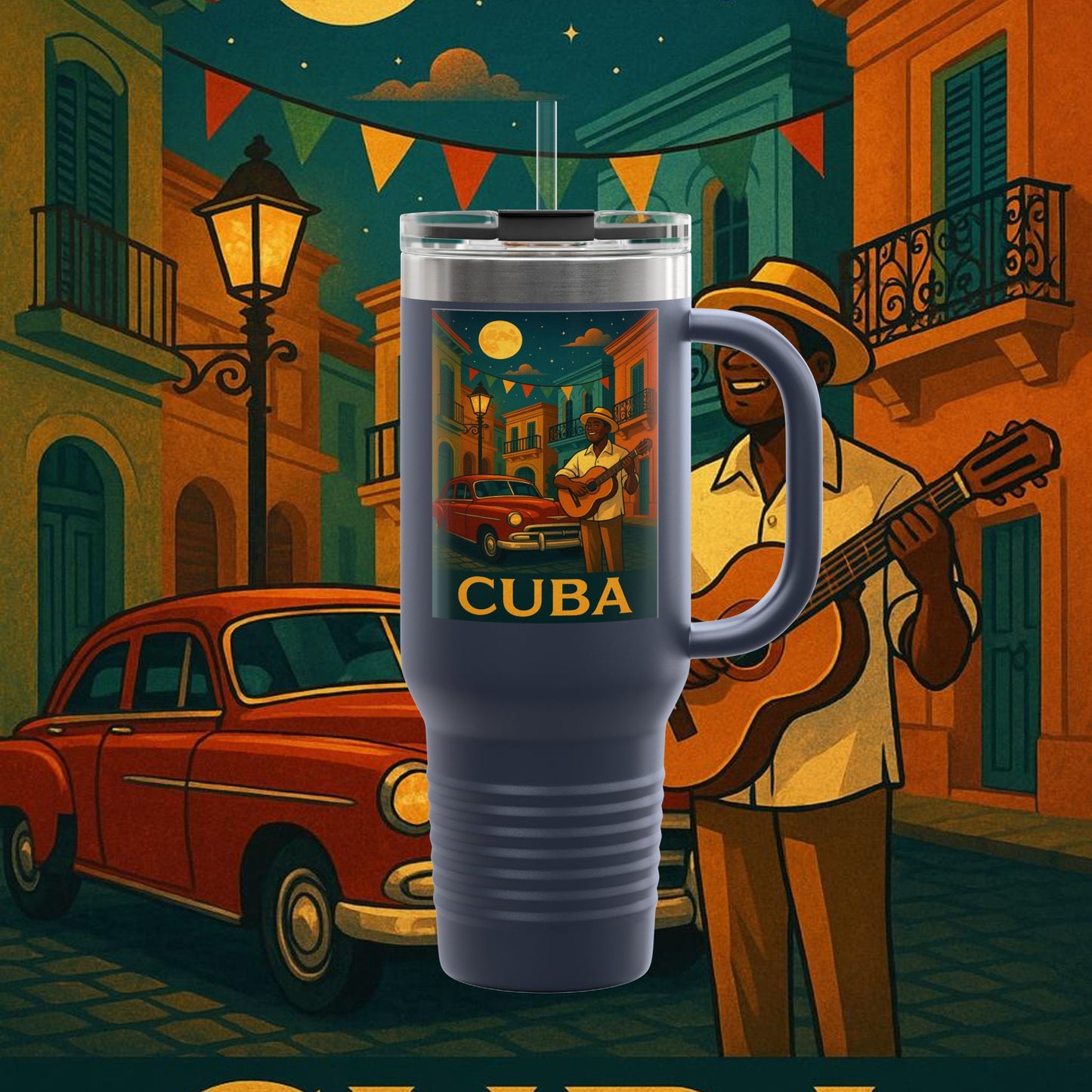 "taza de Viaje Aislada Cuba: Ritmo, Historia y Encanto Caribeño 🎺🚗🌴 "