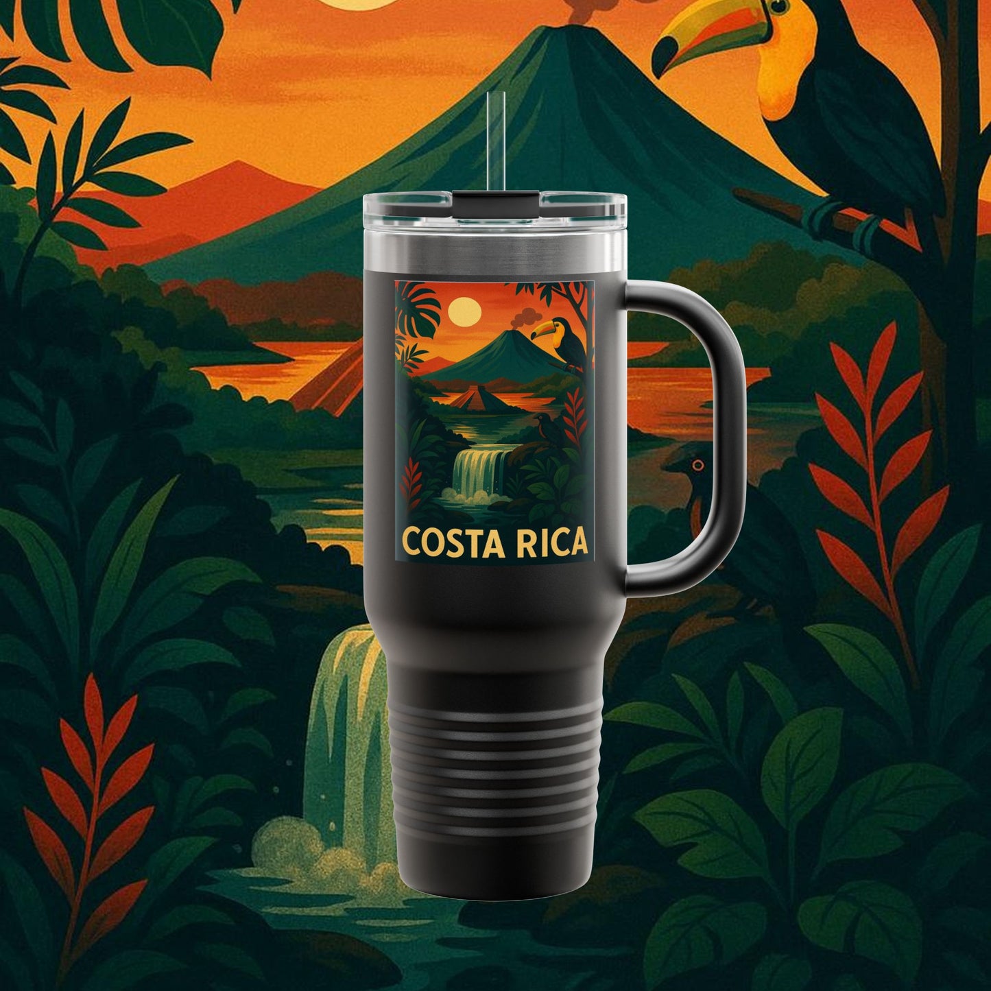 "Costa Rica Insulated Travel Mug: Pura Vida between Volcanoes and Jungles 🌋🌴🦜"