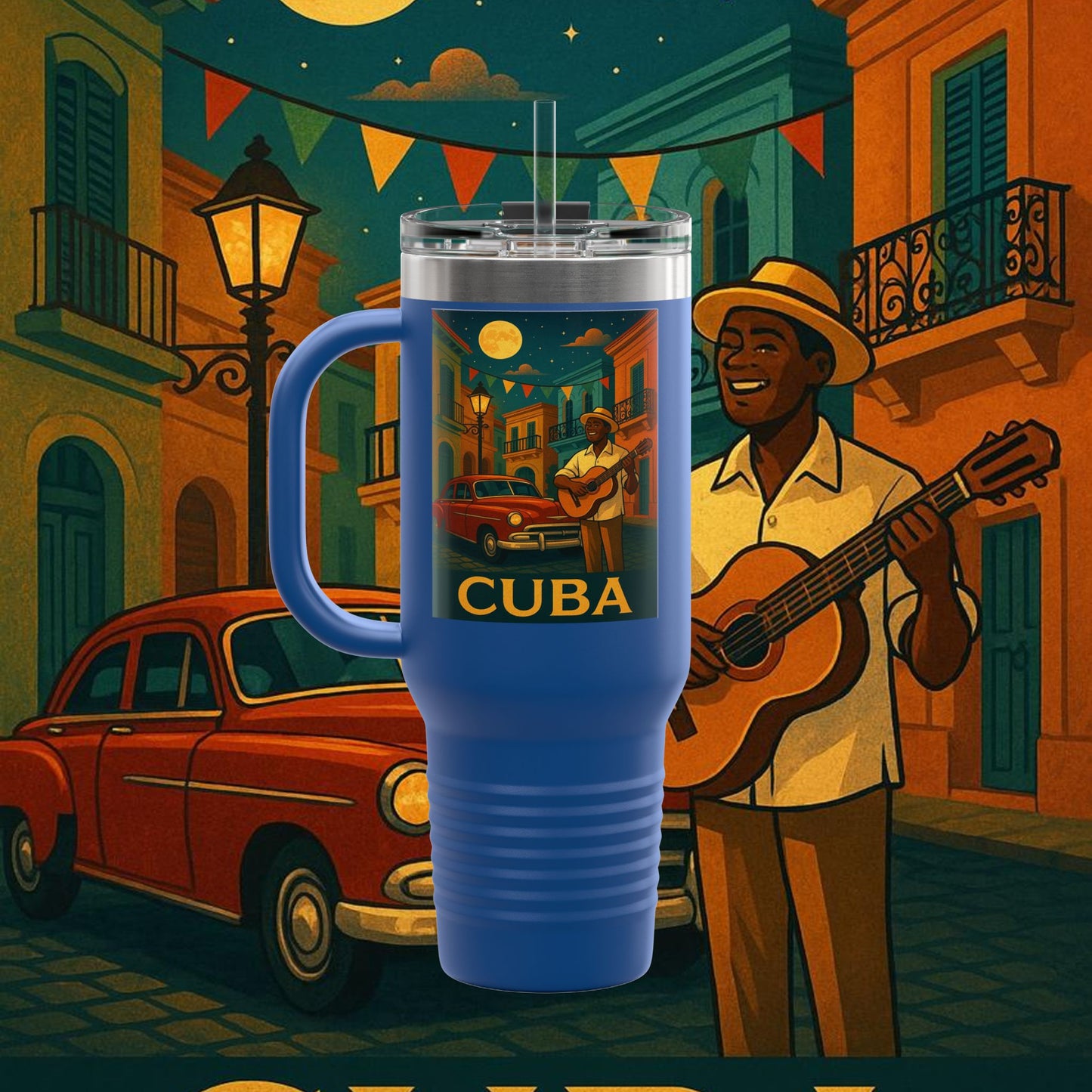 "taza de Viaje Aislada Cuba: Ritmo, Historia y Encanto Caribeño 🎺🚗🌴 "