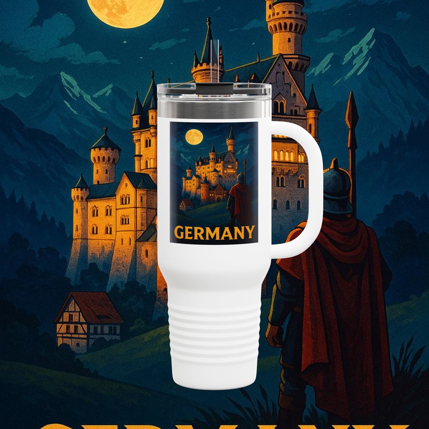 "taza de Viaje Aislada Alemania: Fortaleza, Historia y Tradición 🎖️🏰🍺"