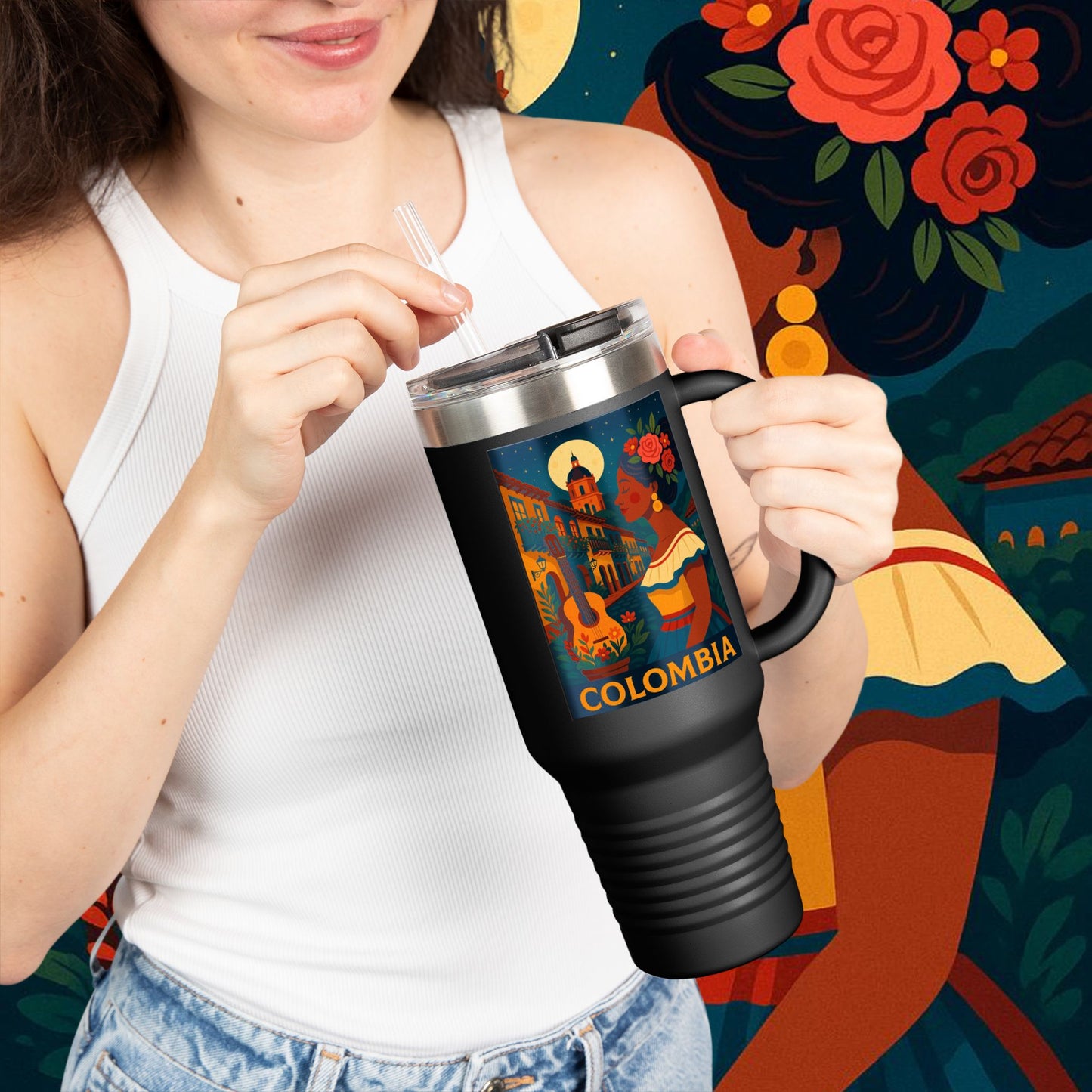 "taza de Viaje Aislada Colombia: Magia de Colores, Café y Tradición ☕🎨🌄"