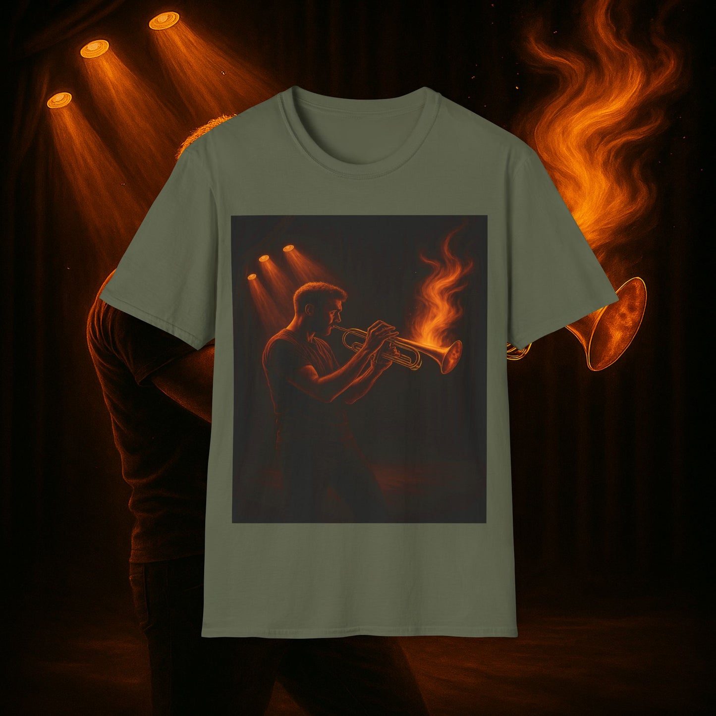 "Camiseta trompeta 🎺🔥Donde hay fuego, hay música.”