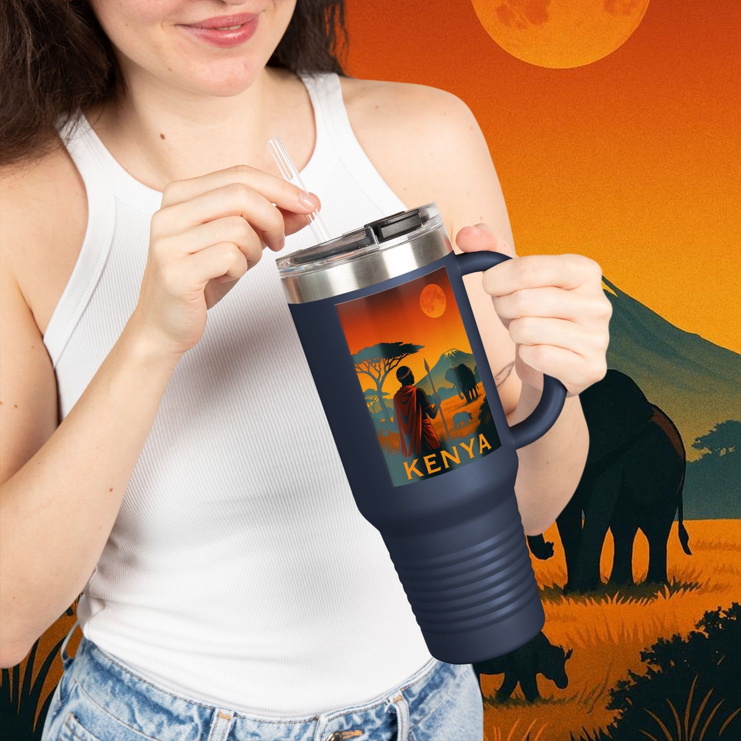 "Kenya Insulated Travel Mug: Wild Adventure and Land of Endless Horizons 🦁🌄🏕️"