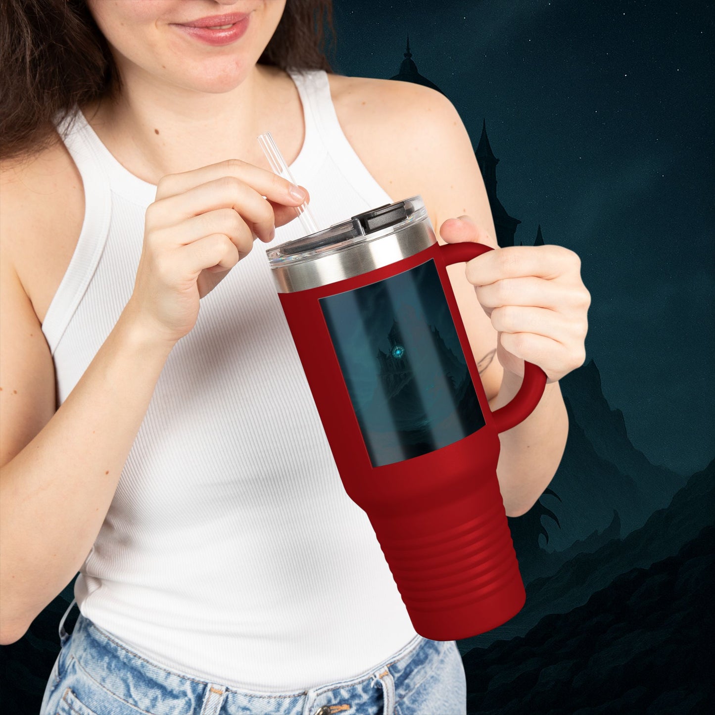 "Taza de viaje aislada 🏛️Fortaleza del Olvido"