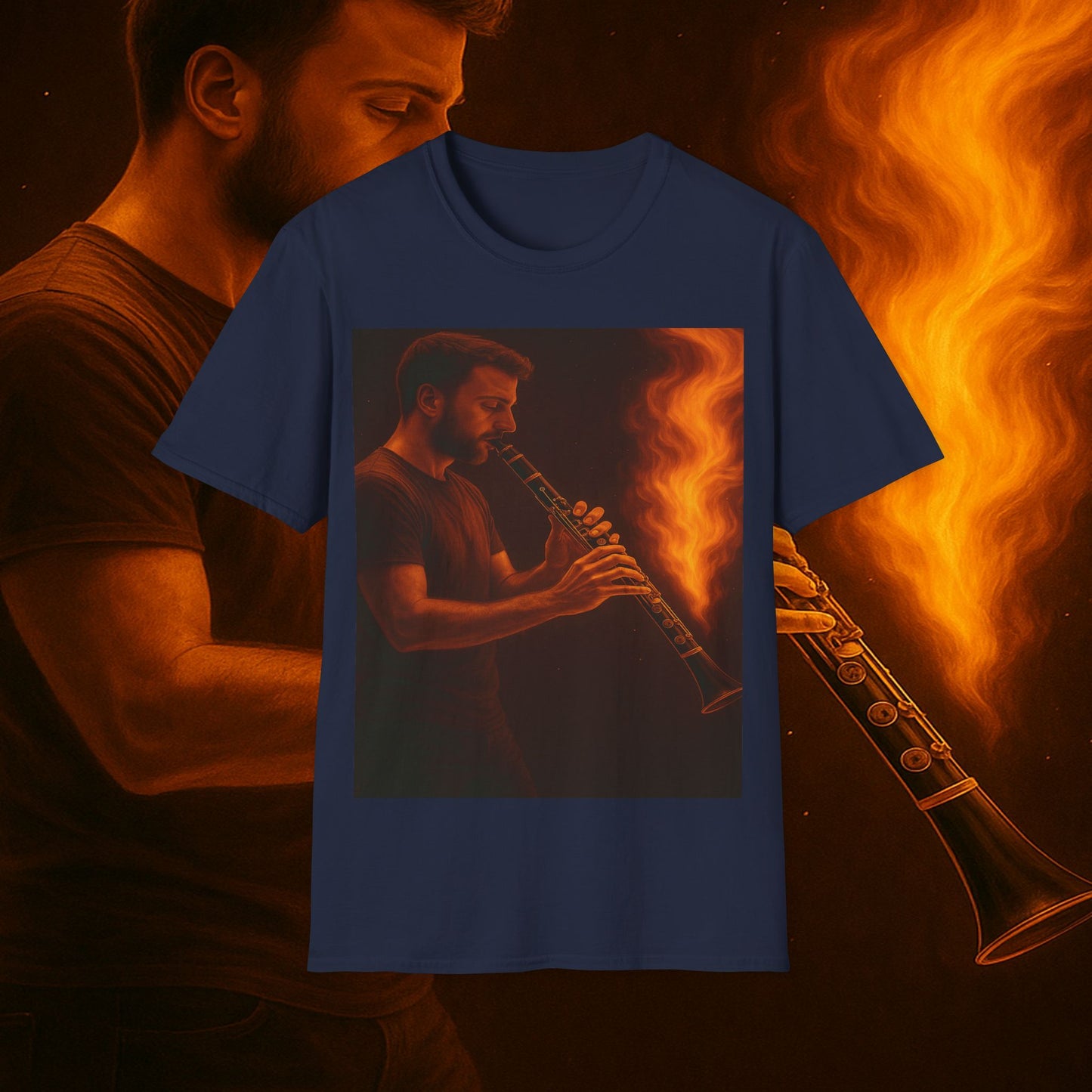 "Clarinet T-shirt🎵🔥 The sound of the soul doesn't scream... it burns." 🔥🎵
