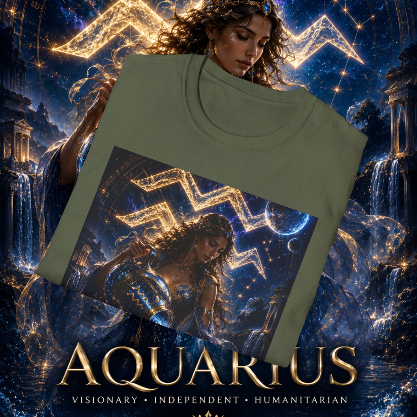 "Camiseta ♒ ACUARIO M– La Visionaria del Cielo y el Agua"