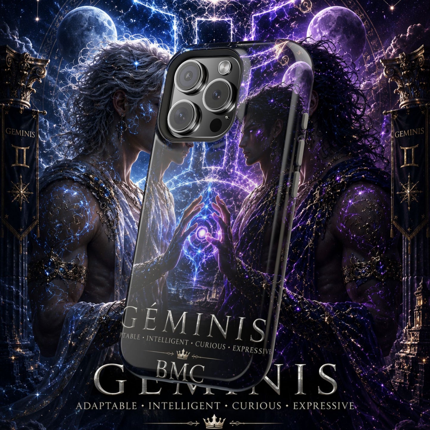 "Funda Magnética Reforzada♊ Géminis — Reflejo del alma dividida"