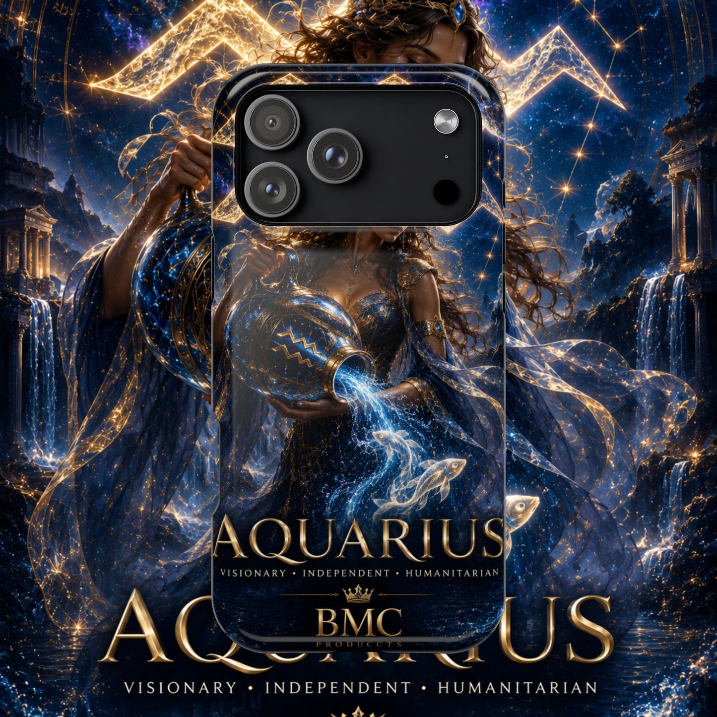 "Funda Magnética Reforzada♒ ACUARIO M– La Visionaria del Cielo y el Agua"