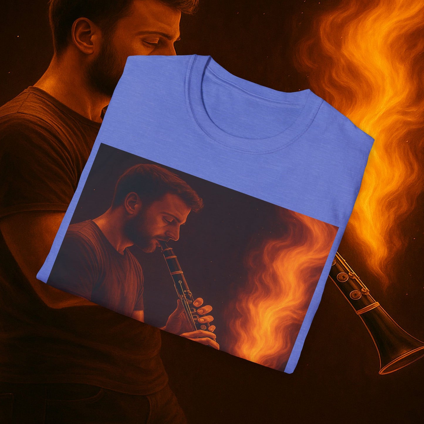 "Clarinet T-shirt🎵🔥 The sound of the soul doesn't scream... it burns." 🔥🎵