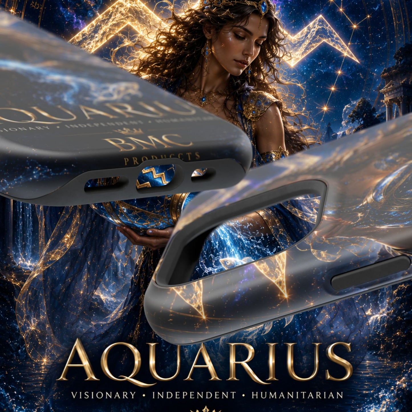 "Funda Magnética Reforzada♒ ACUARIO M– La Visionaria del Cielo y el Agua"