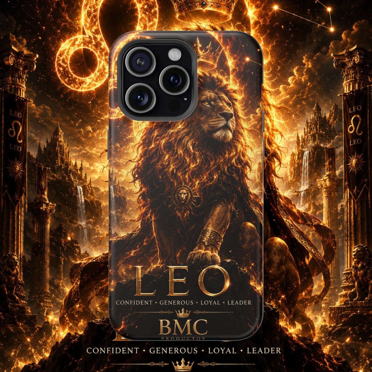 "Funda Magnética Reforzada ♌ Leo — Soberano del fuego eterno"
