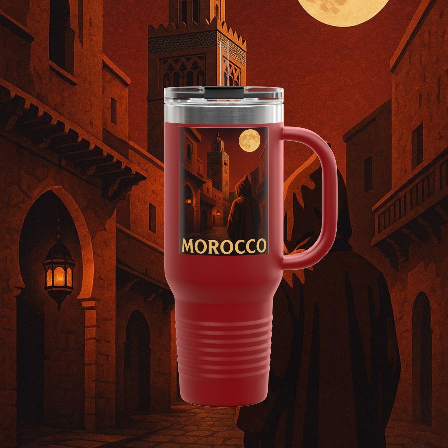 "Morocco Insulated Travel Mug: Magic of the Desert and Cities of a Thousand Colors 🐪🏜️🕌"