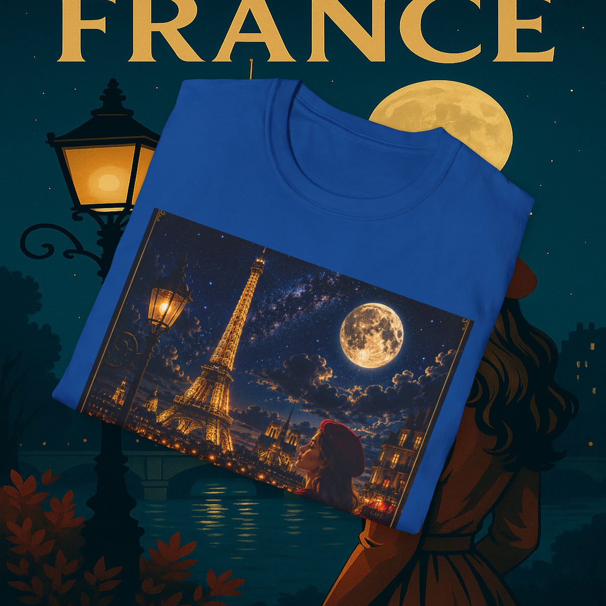 "Camiseta Francia: Romance bajo la Luna 🌙🗼✨"