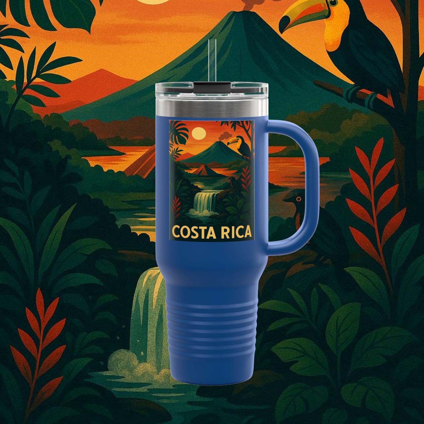 "Costa Rica Insulated Travel Mug: Pura Vida between Volcanoes and Jungles 🌋🌴🦜"