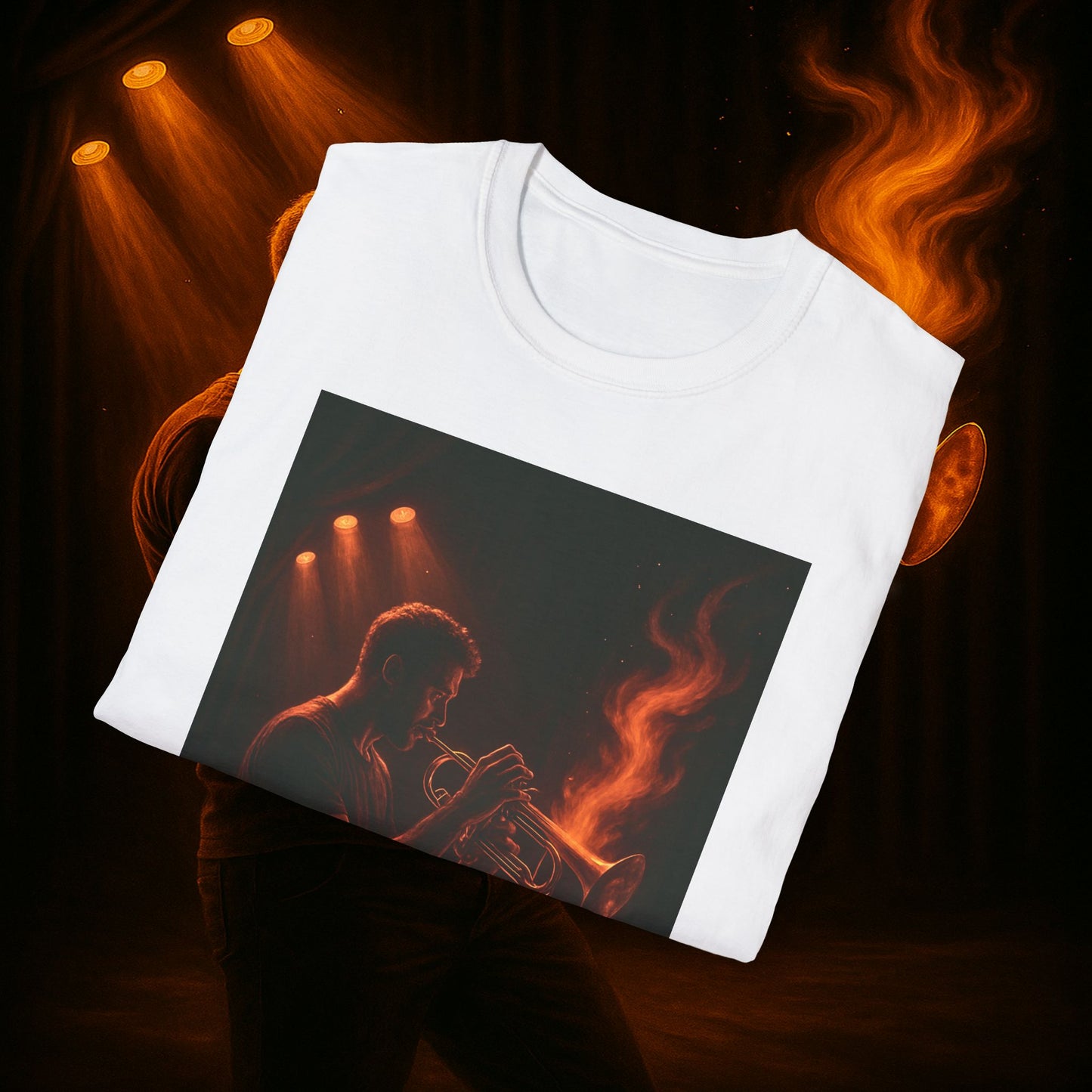 "Camiseta trompeta 🎺🔥Donde hay fuego, hay música.”