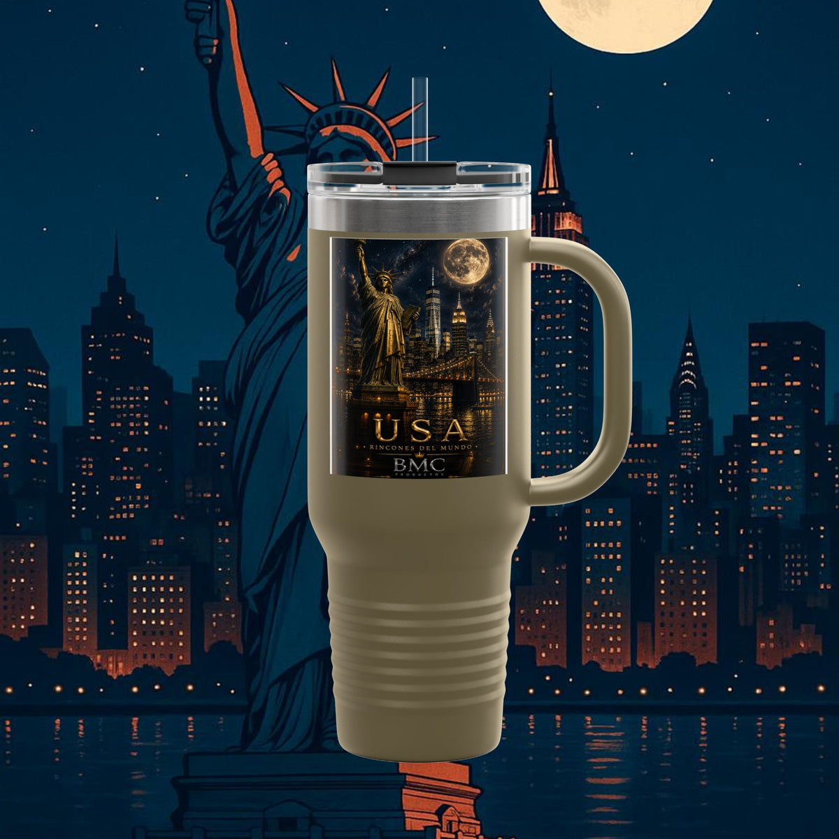 "taza de Viaje Aislada Estados Unidos: Sueños, Libertad y Grandes Horizontes 🗽🏜️🌆"