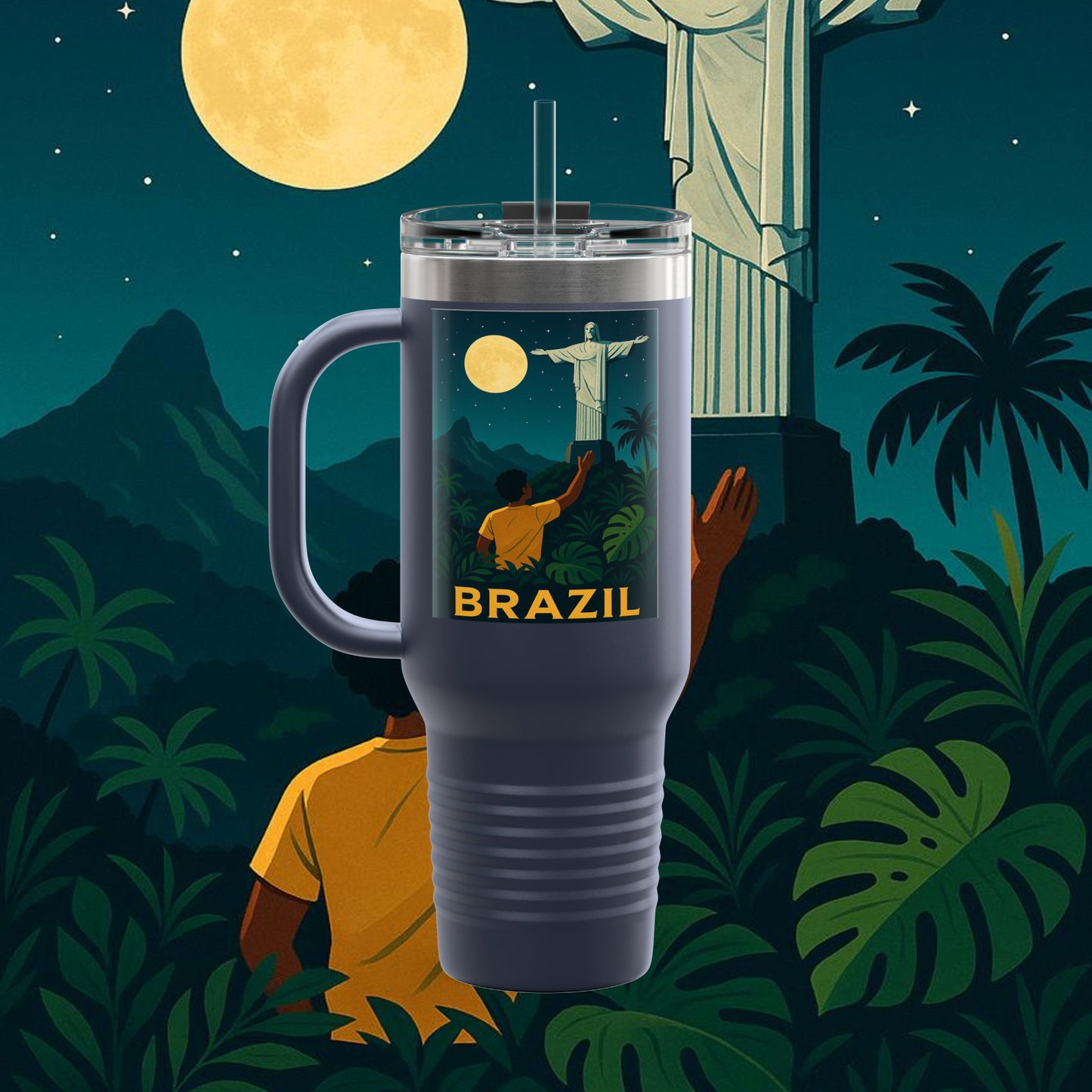 "Brazil Insulated Travel Mug: Rhythm, Nature, and Infinite Joy 🎶🌴🏖️"