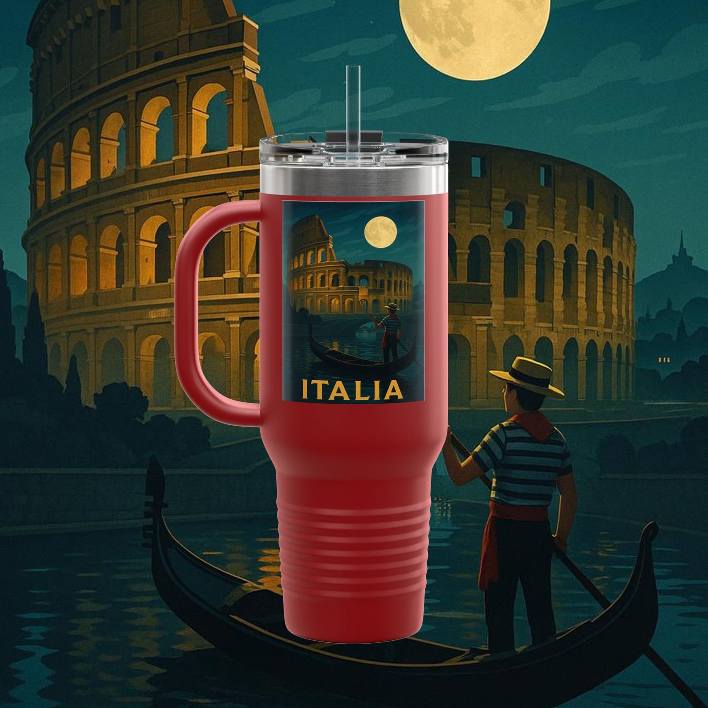 "Italy Insulated Travel Mug: Art, Passion, and Eternal Flavors 🎨🍝🏛️"