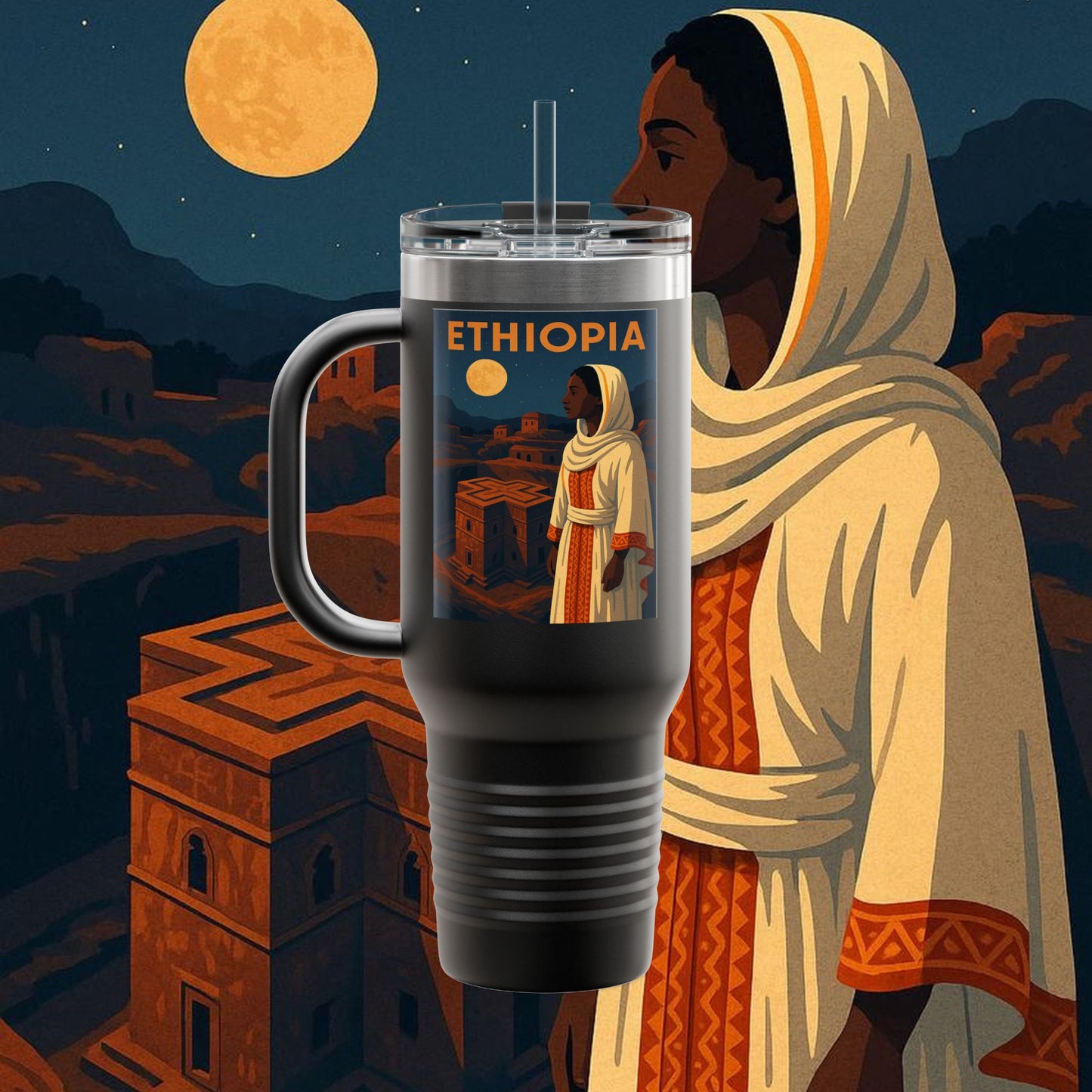 "Ethiopia Insulated Travel Mug – Sacred Land and Ancestral Soul"