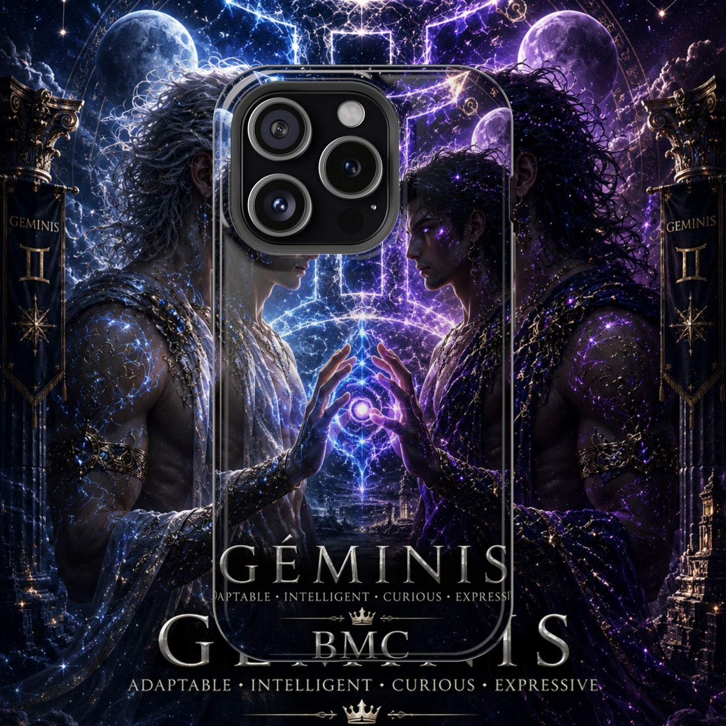 "Funda Magnética Reforzada♊ Géminis — Reflejo del alma dividida"