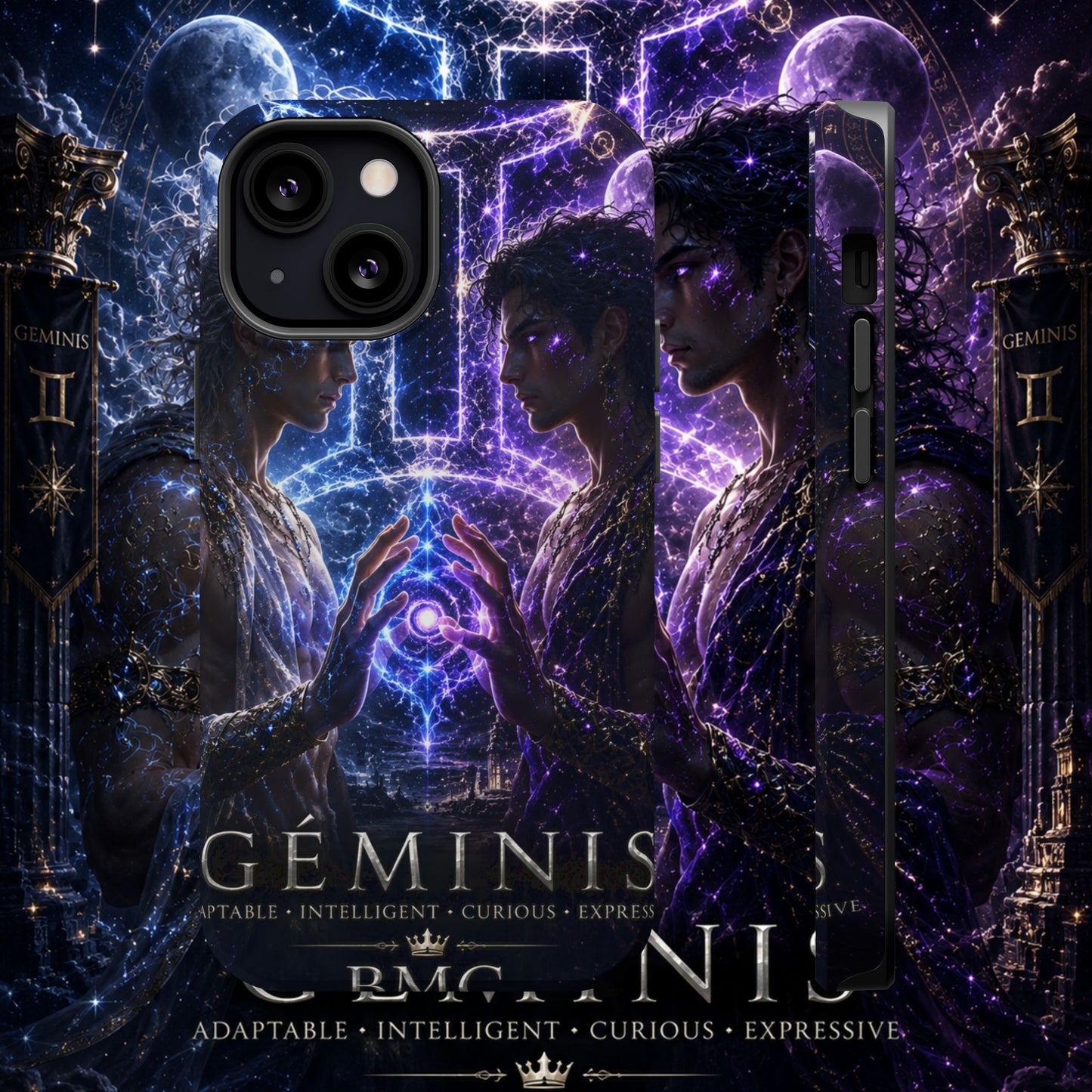 "Funda Magnética Reforzada♊ Géminis — Reflejo del alma dividida"