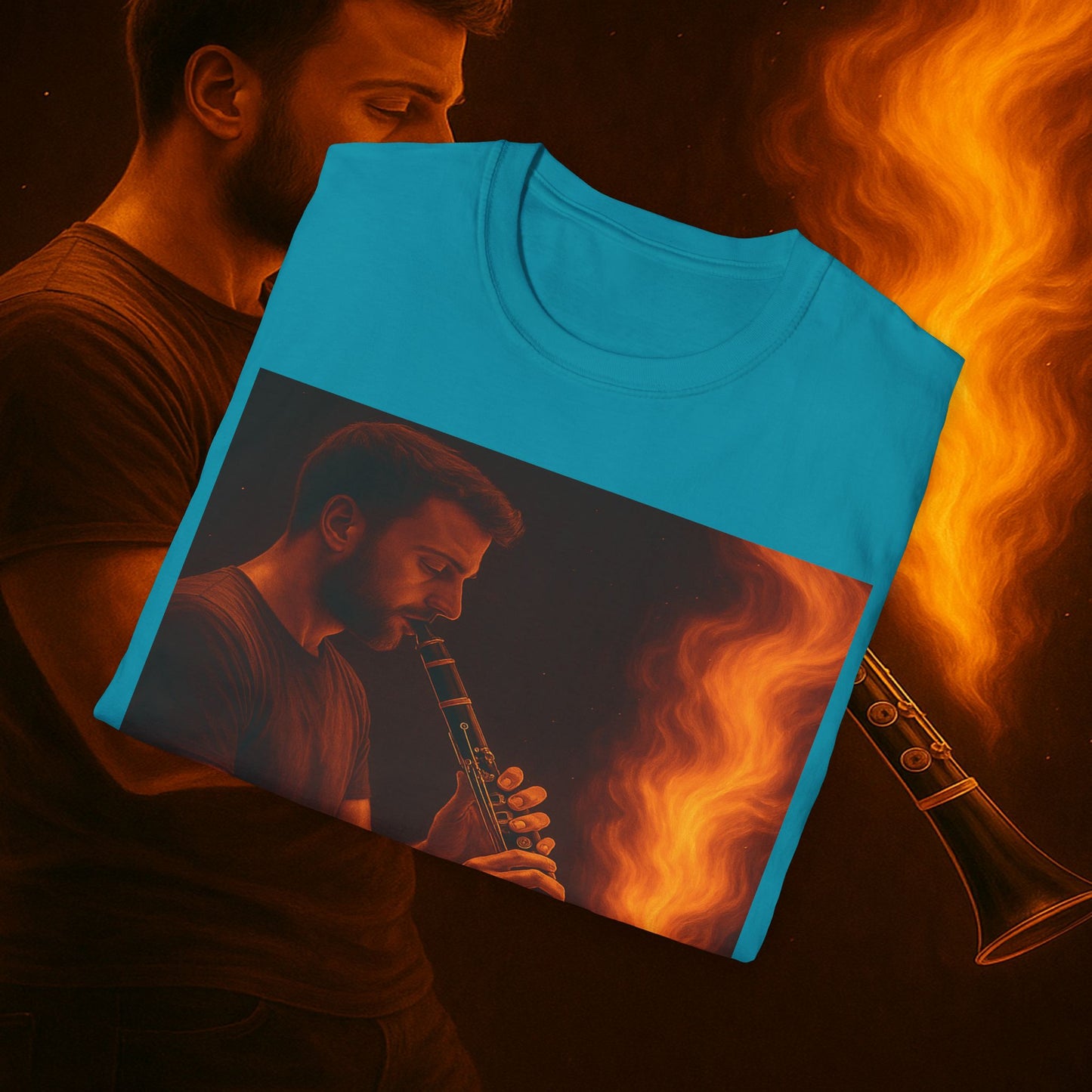 "Clarinet T-shirt🎵🔥 The sound of the soul doesn't scream... it burns." 🔥🎵